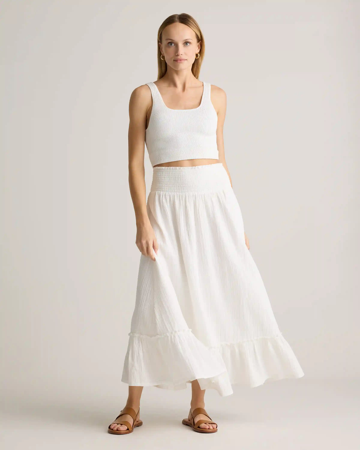 100% Organic Cotton Gauze Smocked Maxi Skirt