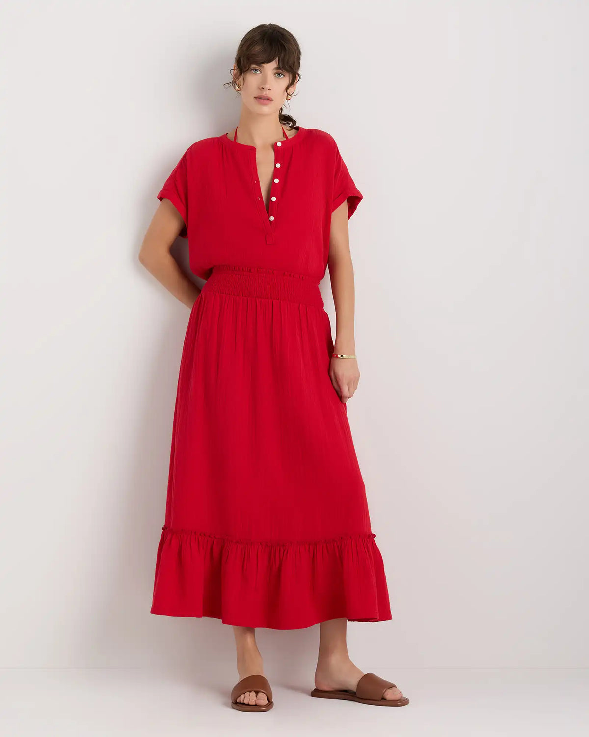 100% Organic Cotton Gauze Smocked Maxi Skirt
