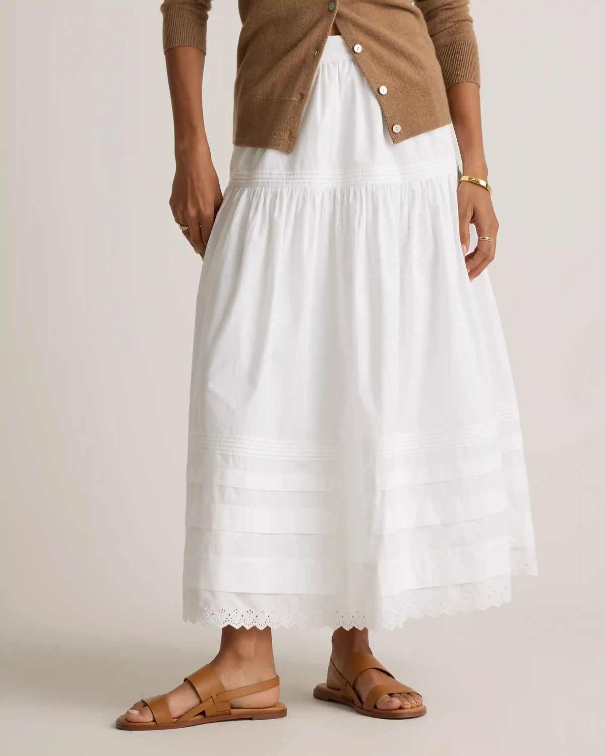 100% Organic Cotton Poplin Pintuck Maxi Skirt