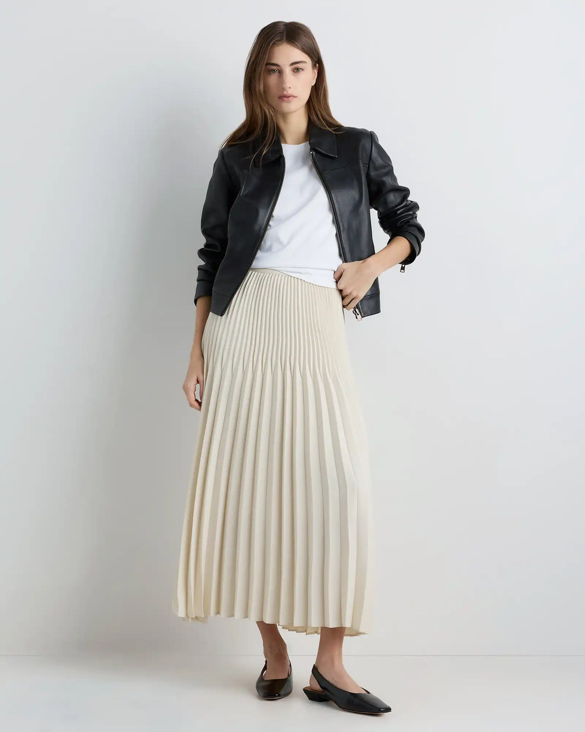 Pleated Matte Midi Skirt