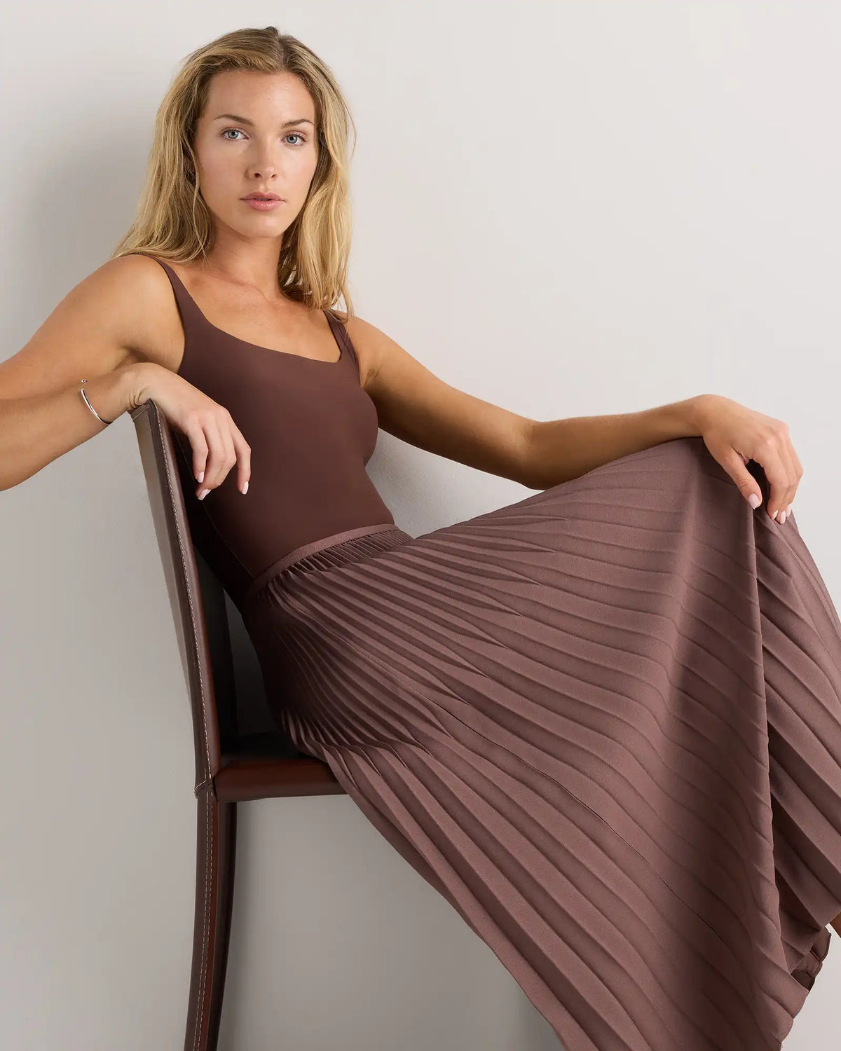 Pleated Matte Midi Skirt