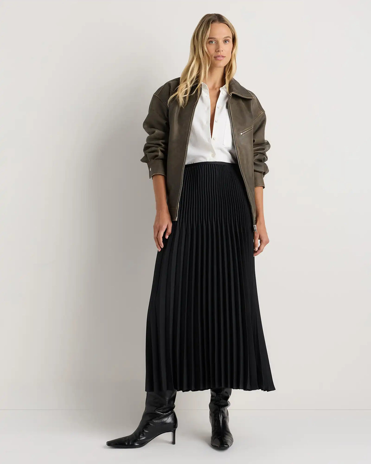 Pleated Matte Midi Skirt