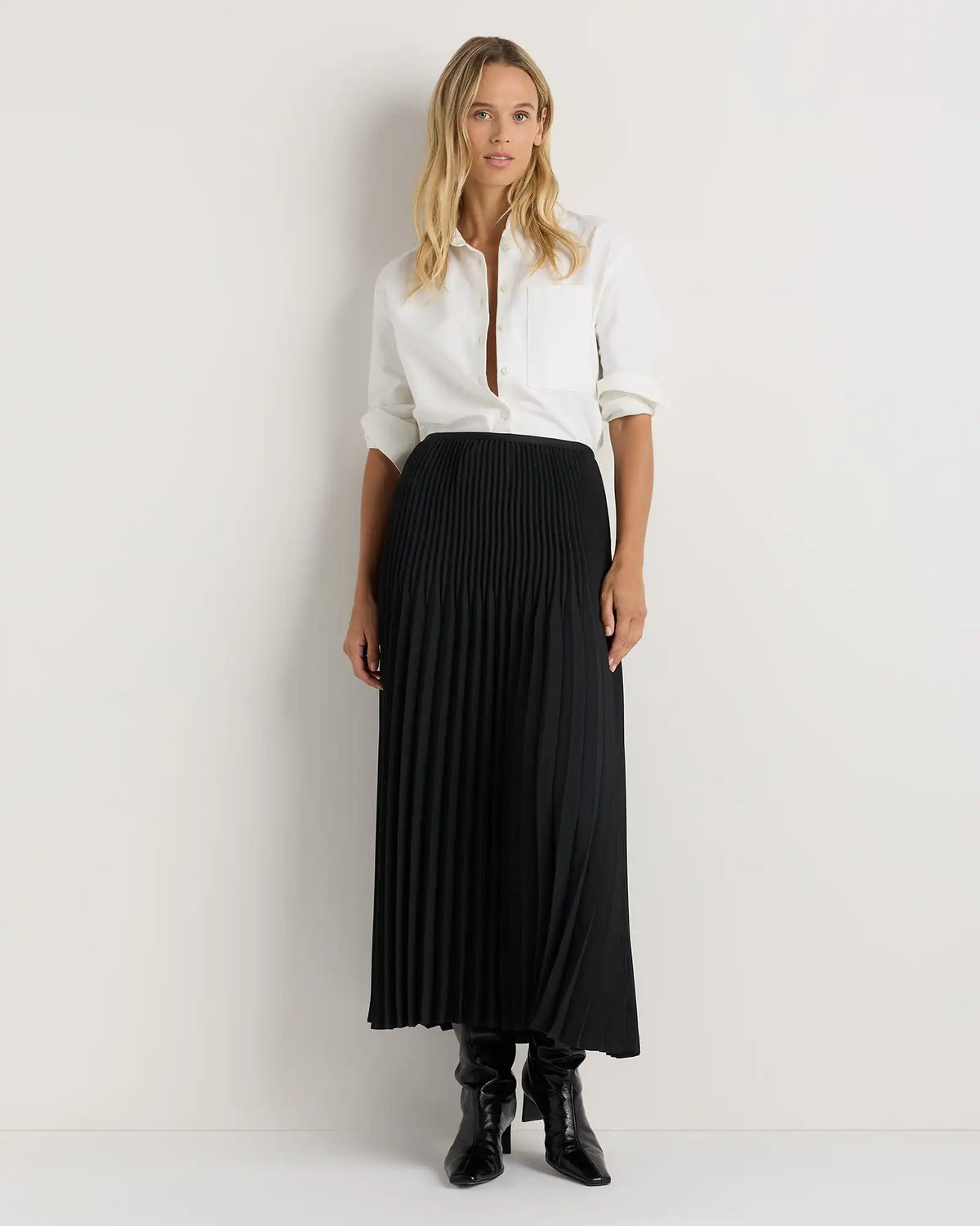 Pleated Matte Midi Skirt