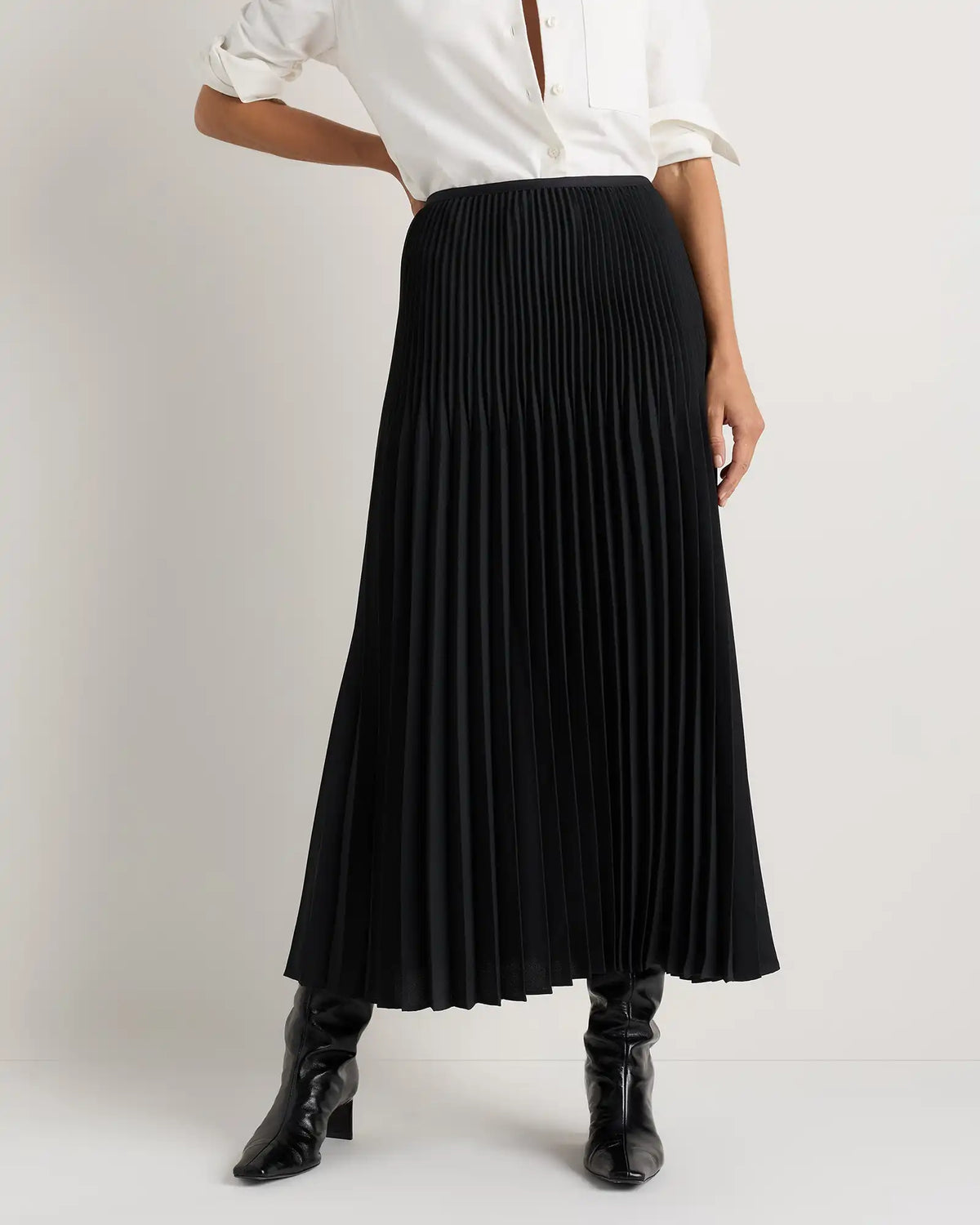 Pleated Matte Midi Skirt