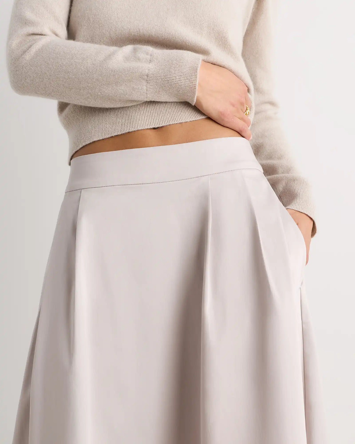 Organic Cotton Sateen A-line Midi Skirt