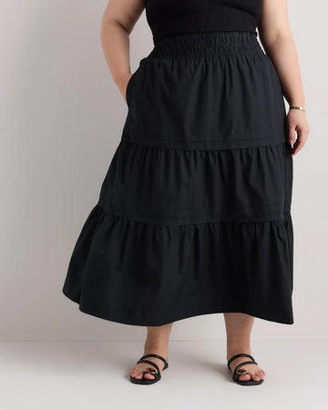 100% Organic Cotton Poplin Tiered Maxi Skirt