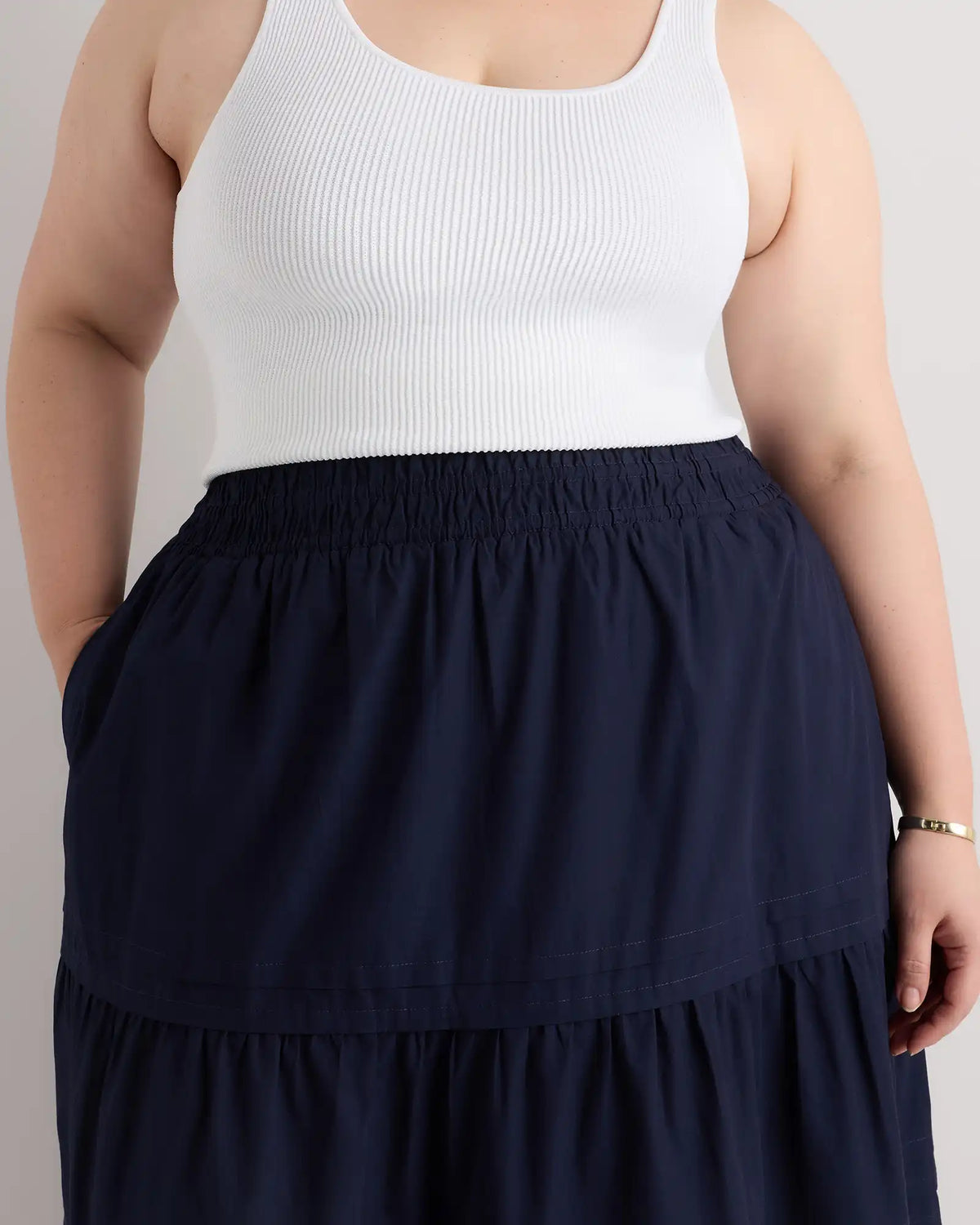 100% Organic Cotton Poplin Tiered Maxi Skirt