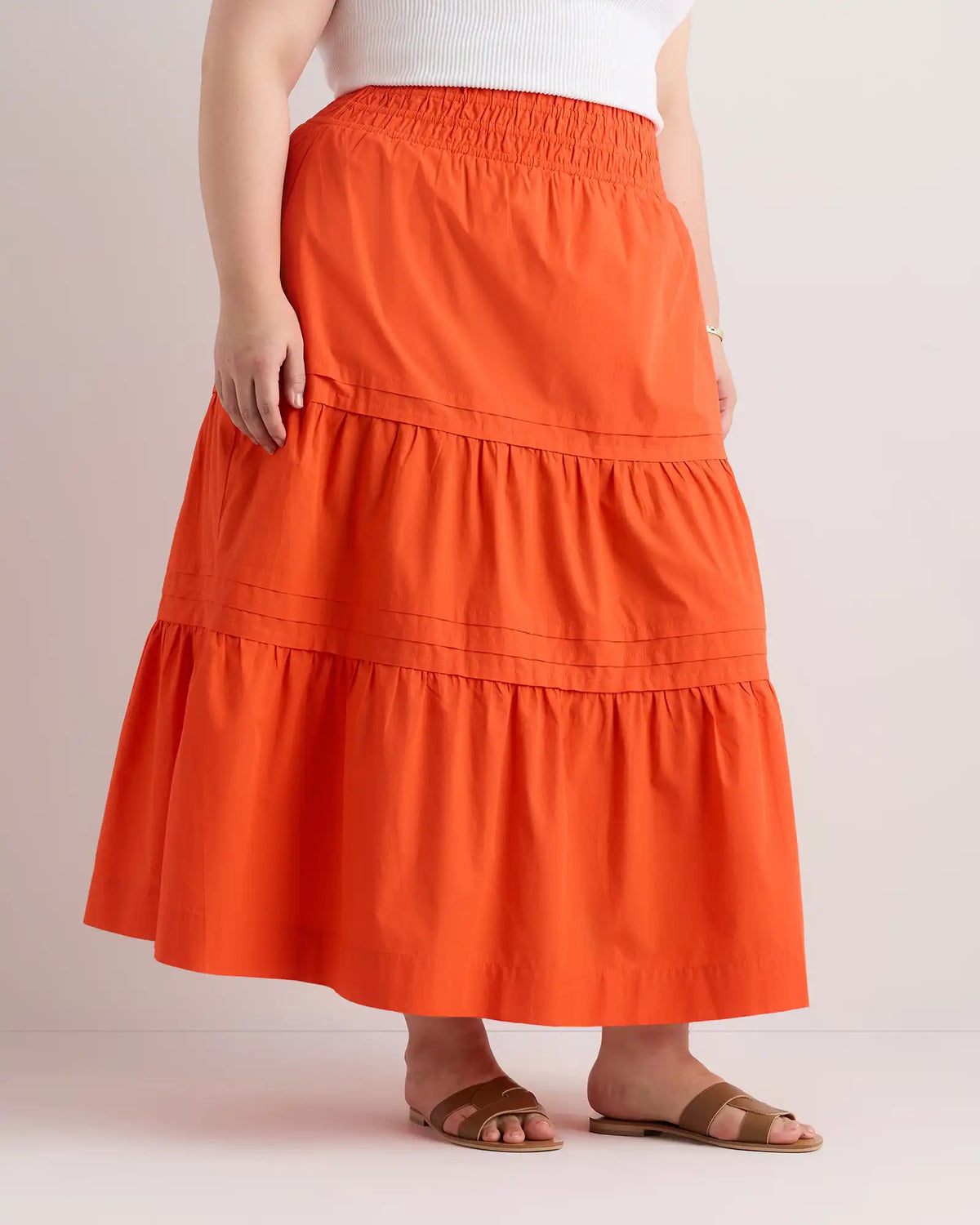 100% Organic Cotton Poplin Tiered Maxi Skirt