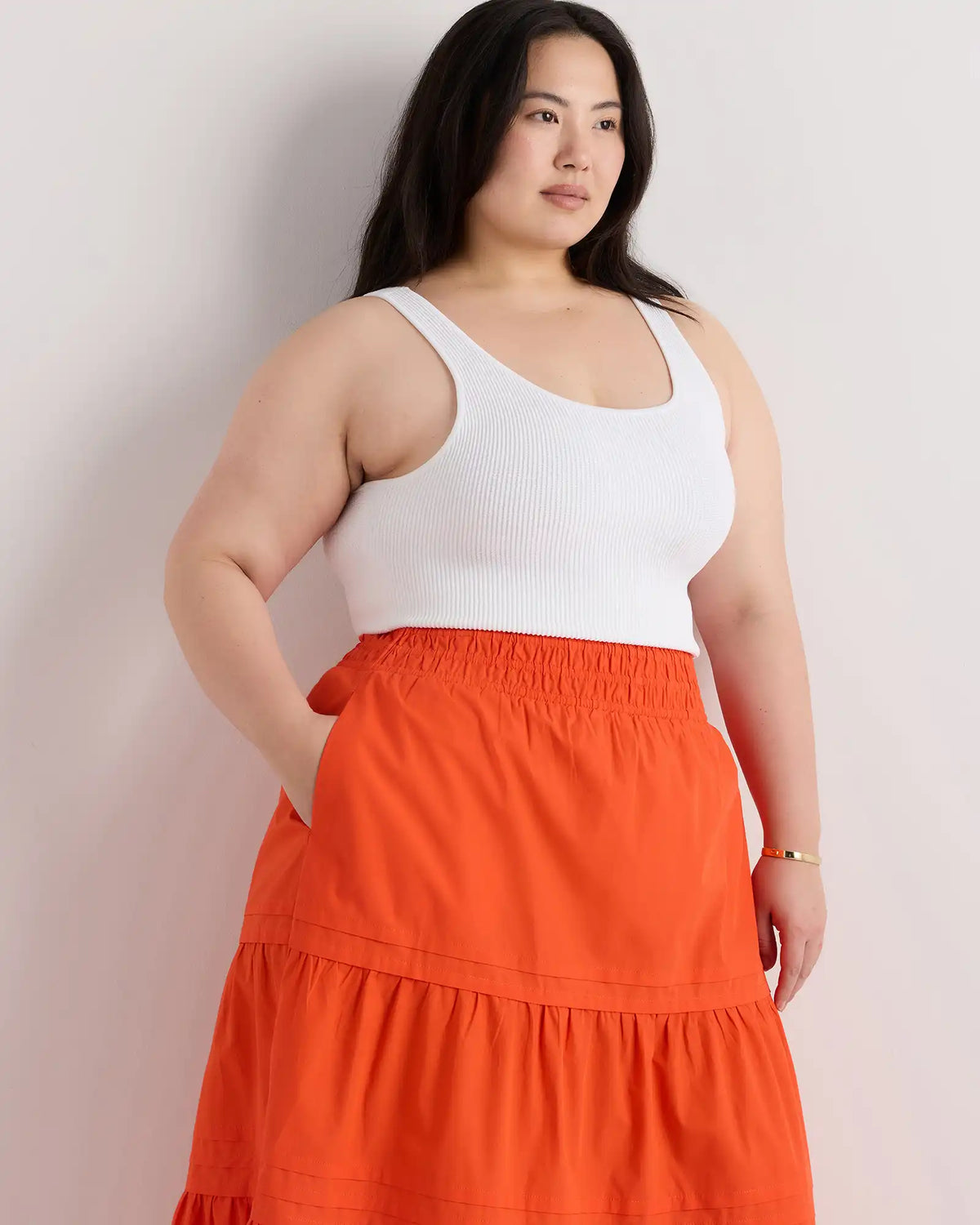 100% Organic Cotton Poplin Tiered Maxi Skirt
