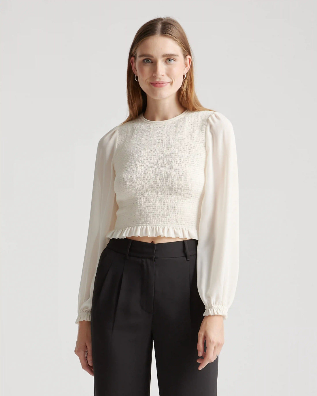Chiffon Cropped Smocked Blouse