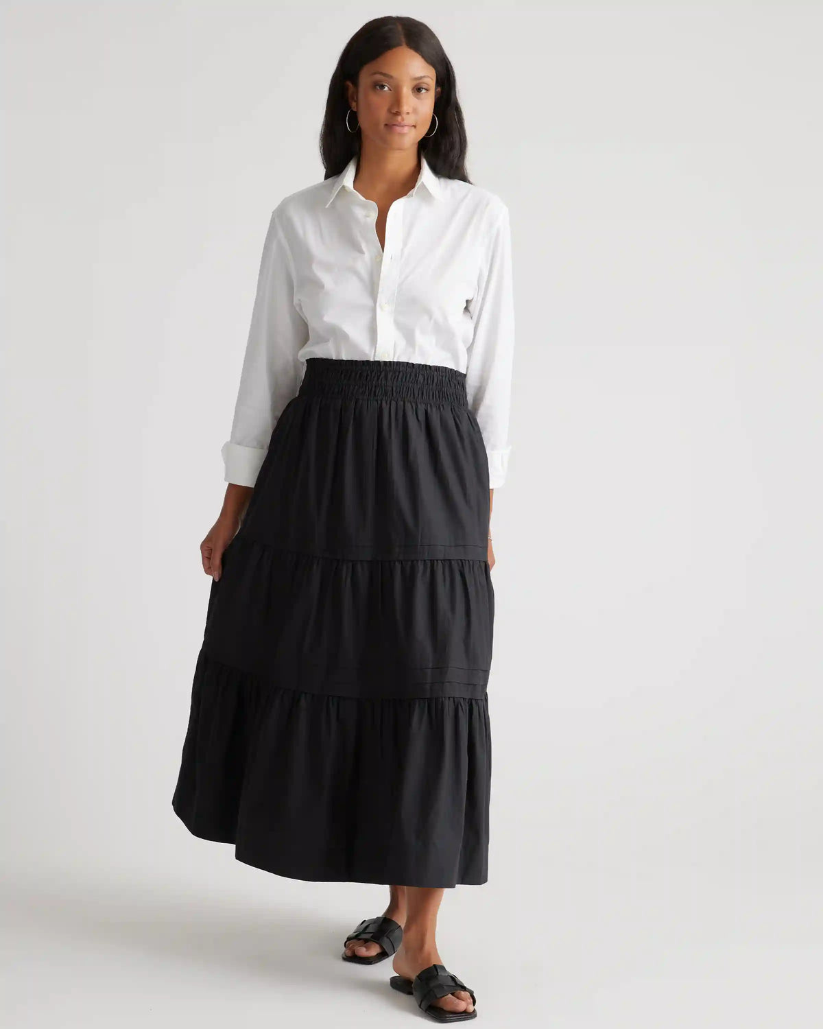 100% Organic Cotton Poplin Tiered Maxi Skirt
