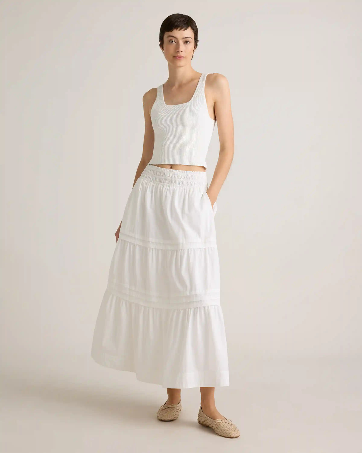 100% Organic Cotton Poplin Tiered Maxi Skirt