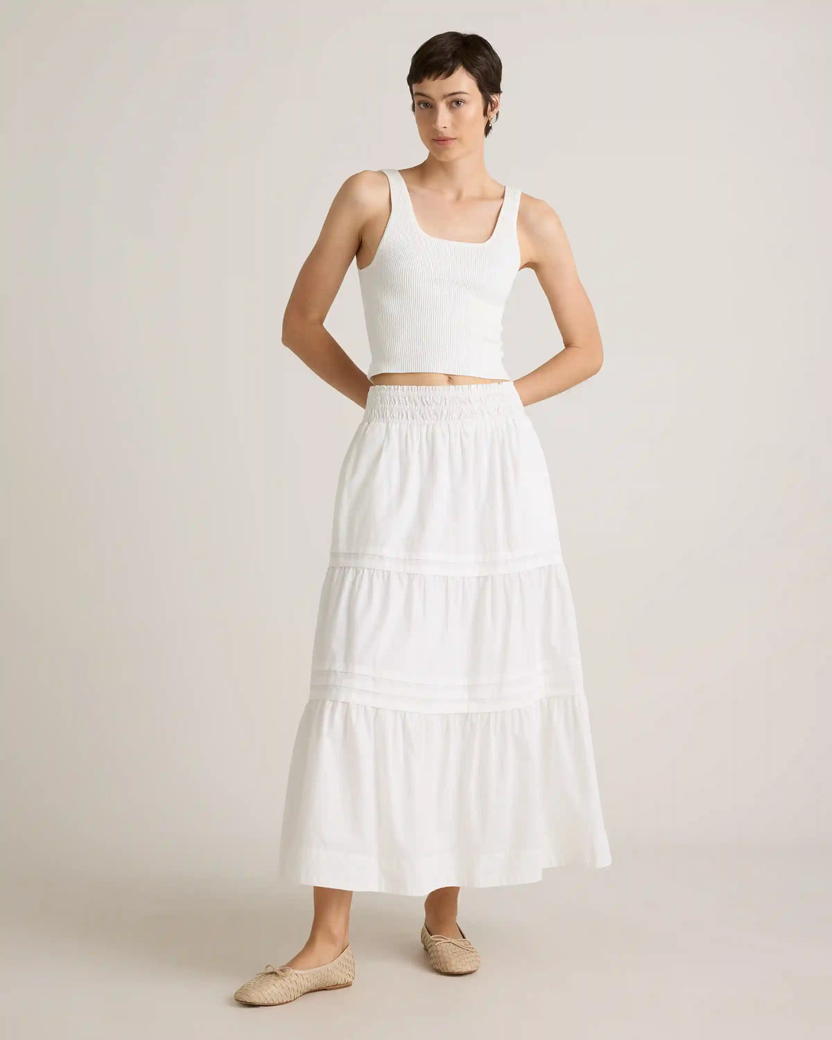 100% Organic Cotton Poplin Tiered Maxi Skirt