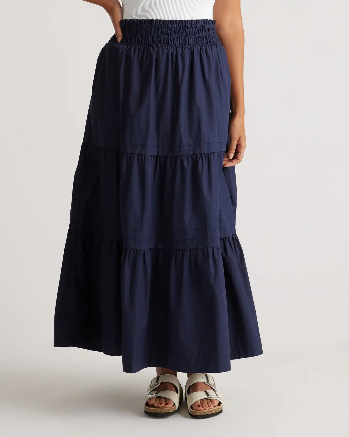 100% Organic Cotton Poplin Tiered Maxi Skirt