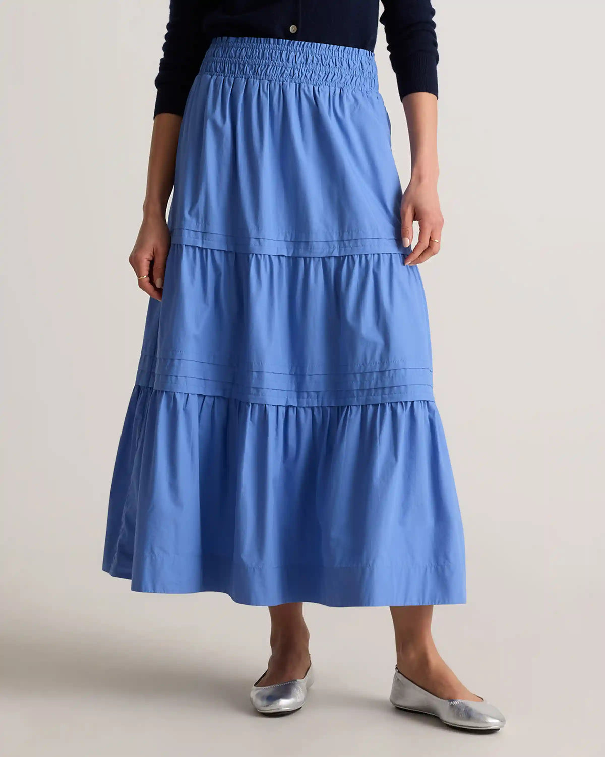 100% Organic Cotton Poplin Tiered Maxi Skirt