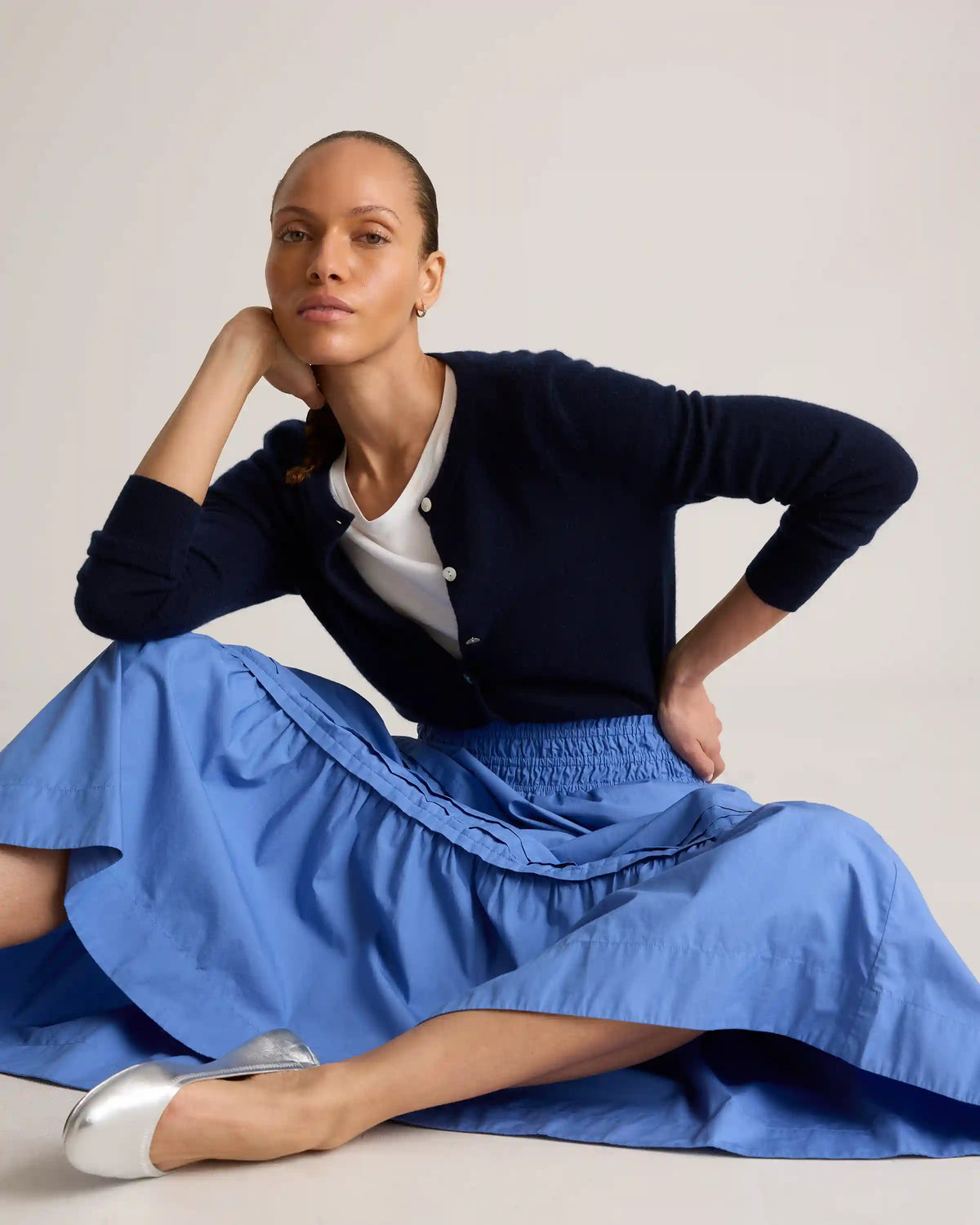 100% Organic Cotton Poplin Tiered Maxi Skirt