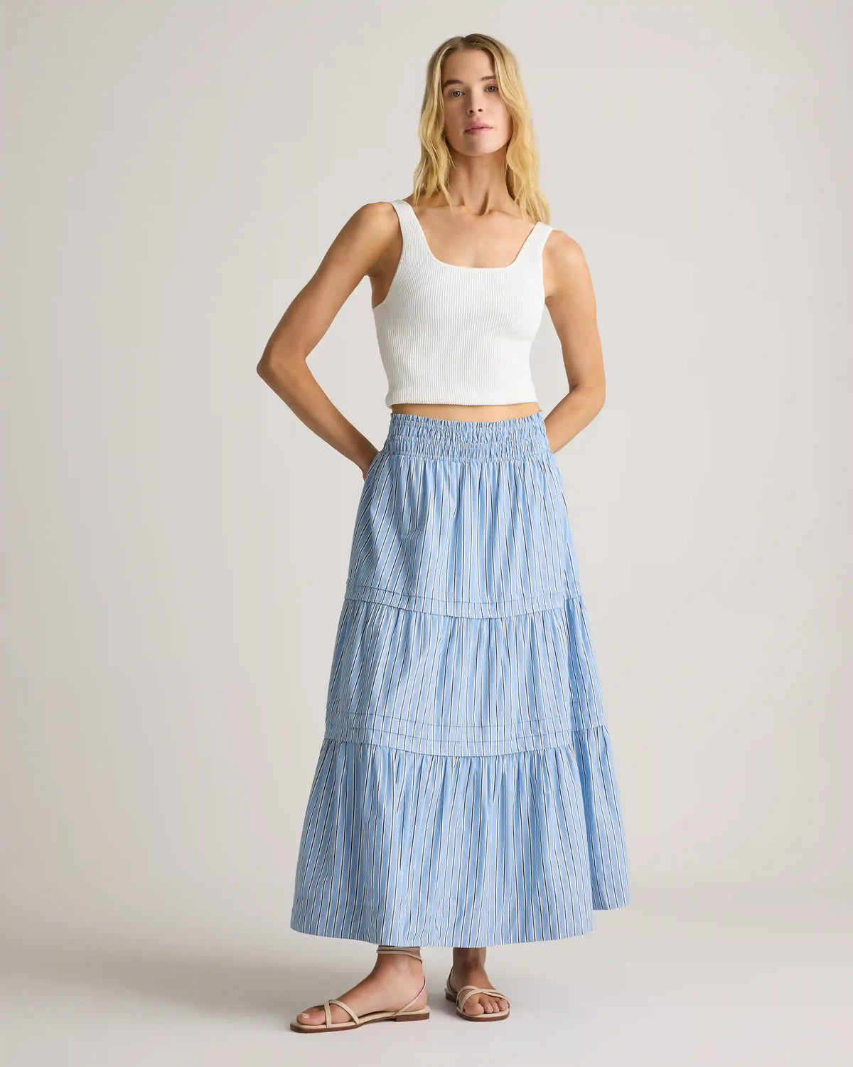 100% Organic Cotton Poplin Tiered Maxi Skirt
