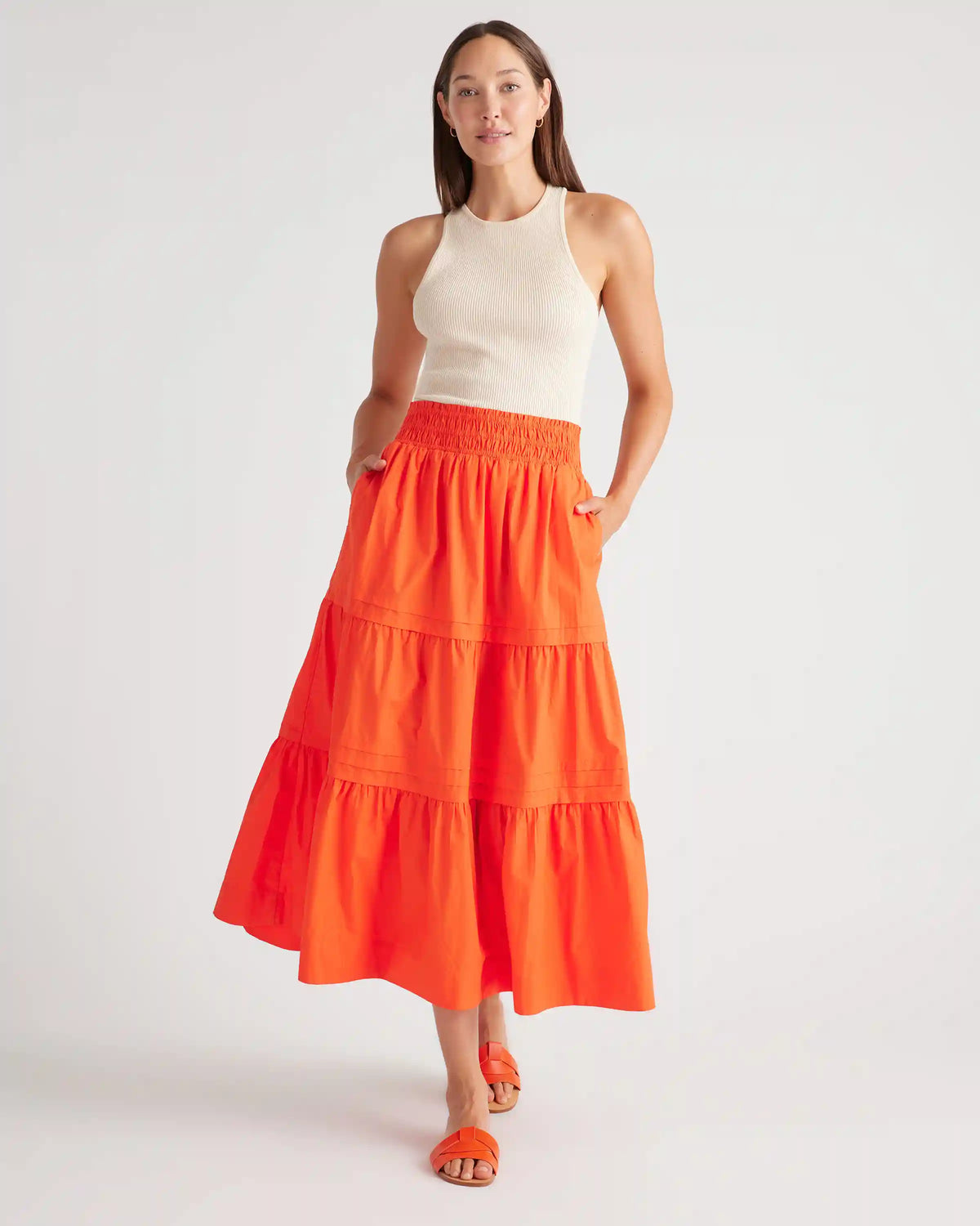 100% Organic Cotton Poplin Tiered Maxi Skirt