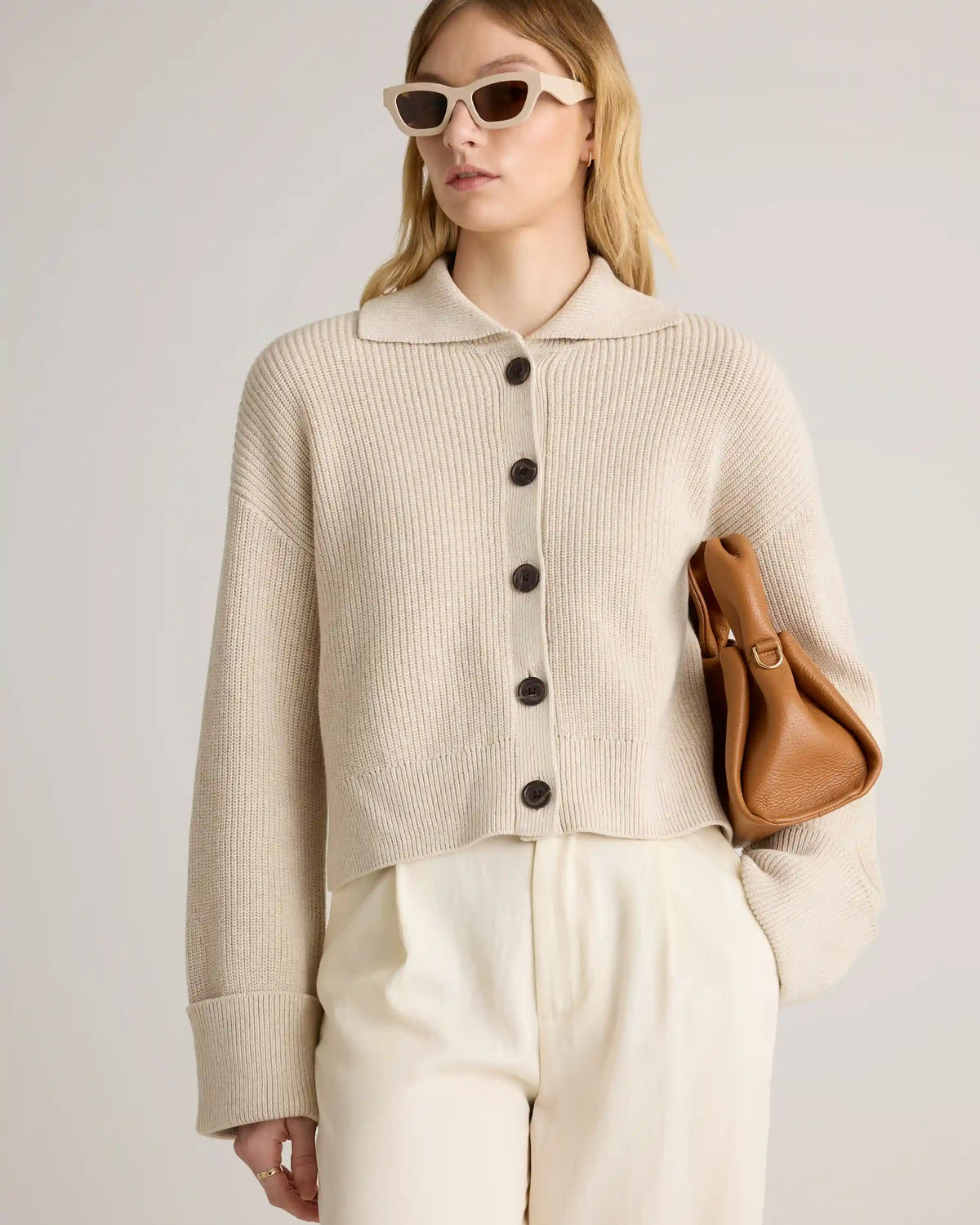 100% Organic Cotton Fisherman Collared Cardigan
