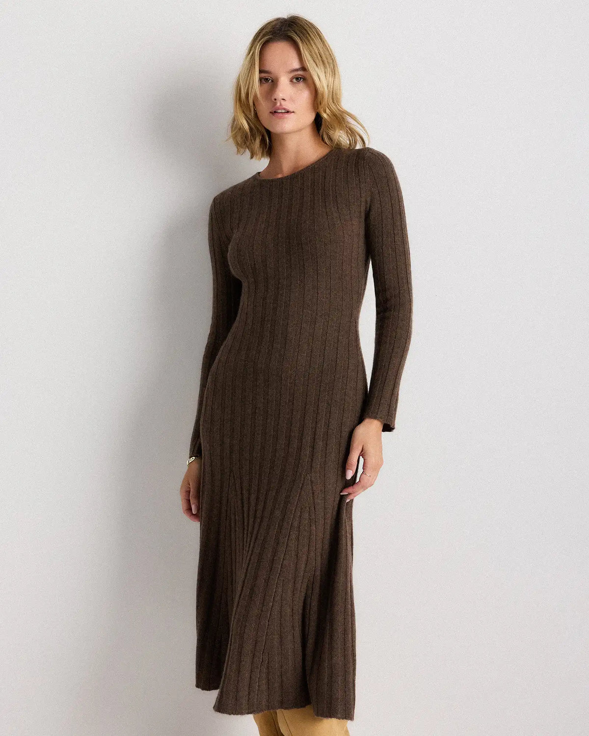 Mongolian Cashmere Wide-Rib Midi Dress