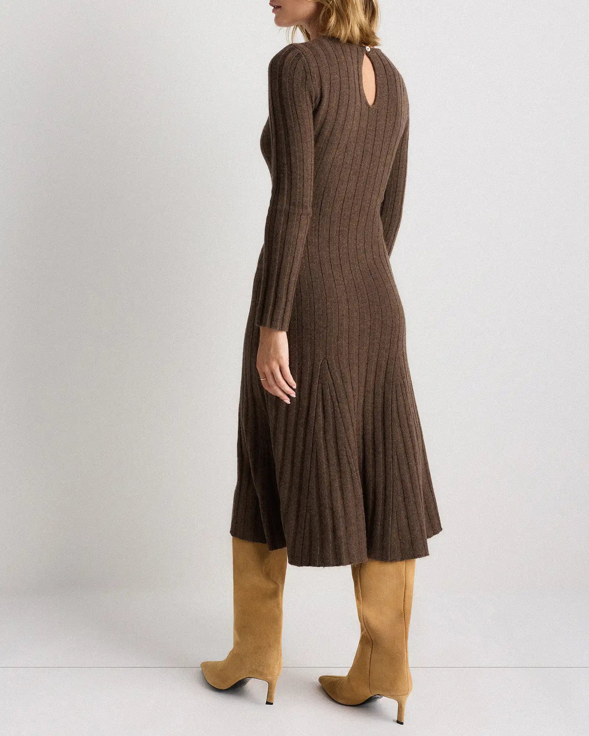 Mongolian Cashmere Wide-Rib Midi Dress
