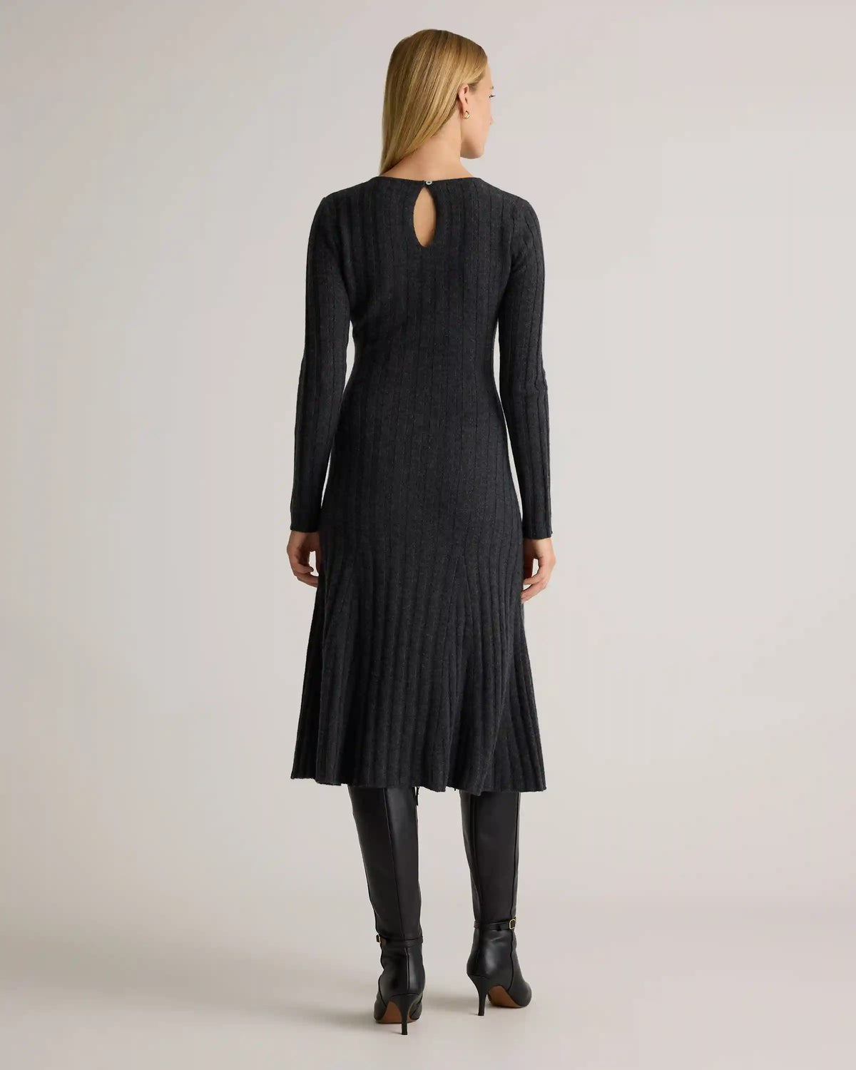 Mongolian Cashmere Wide-Rib Midi Dress