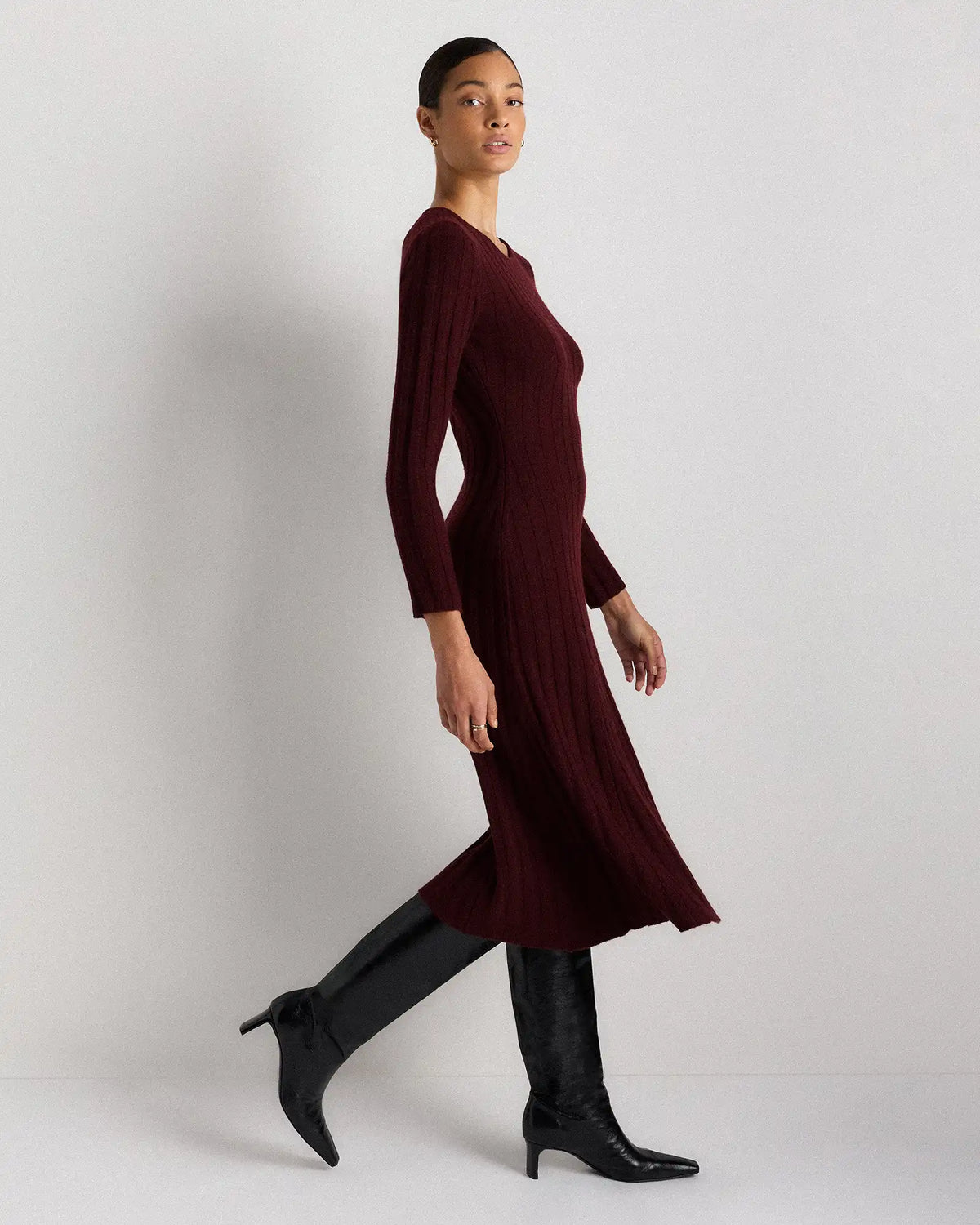 Mongolian Cashmere Wide-Rib Midi Dress
