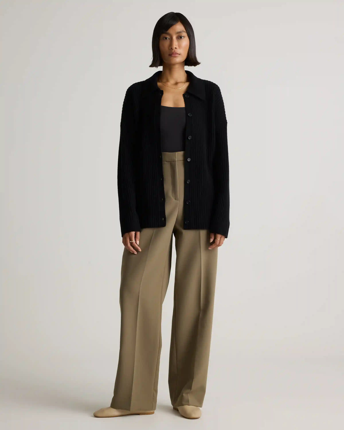 Mongolian Cashmere Wide-Rib Oversized Collared Cardigan
