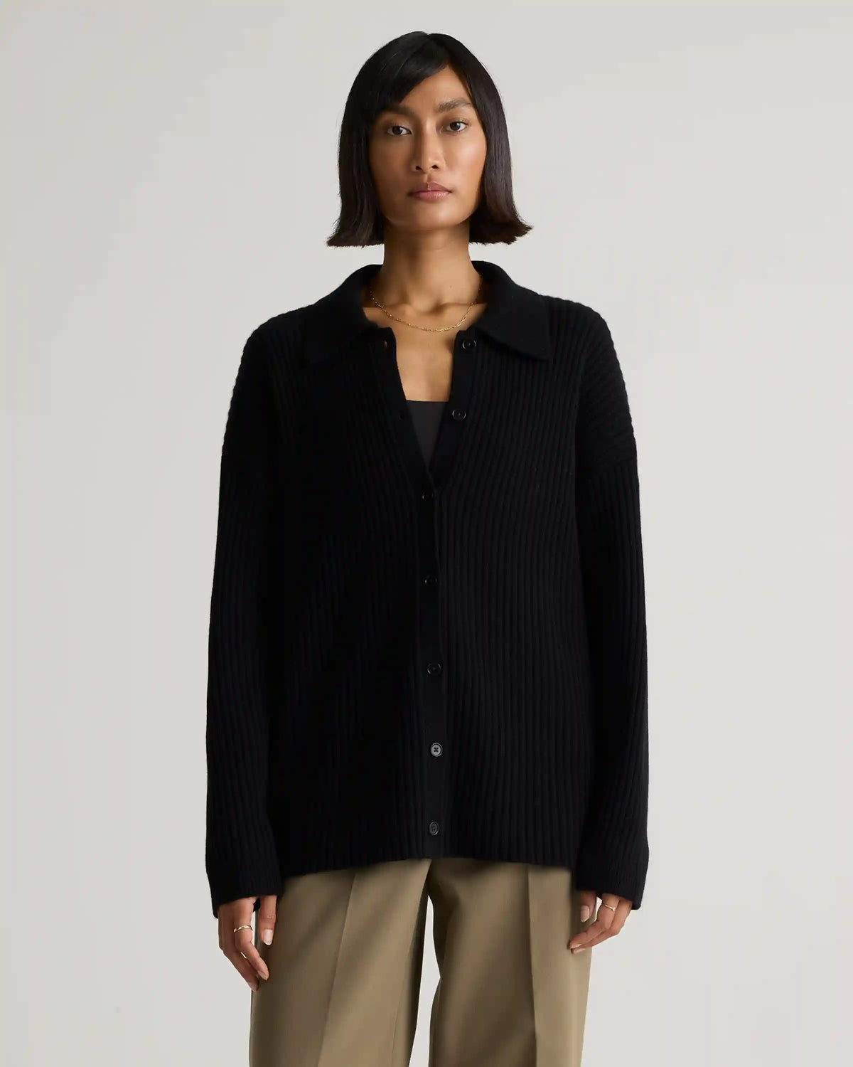 Mongolian Cashmere Wide-Rib Oversized Collared Cardigan