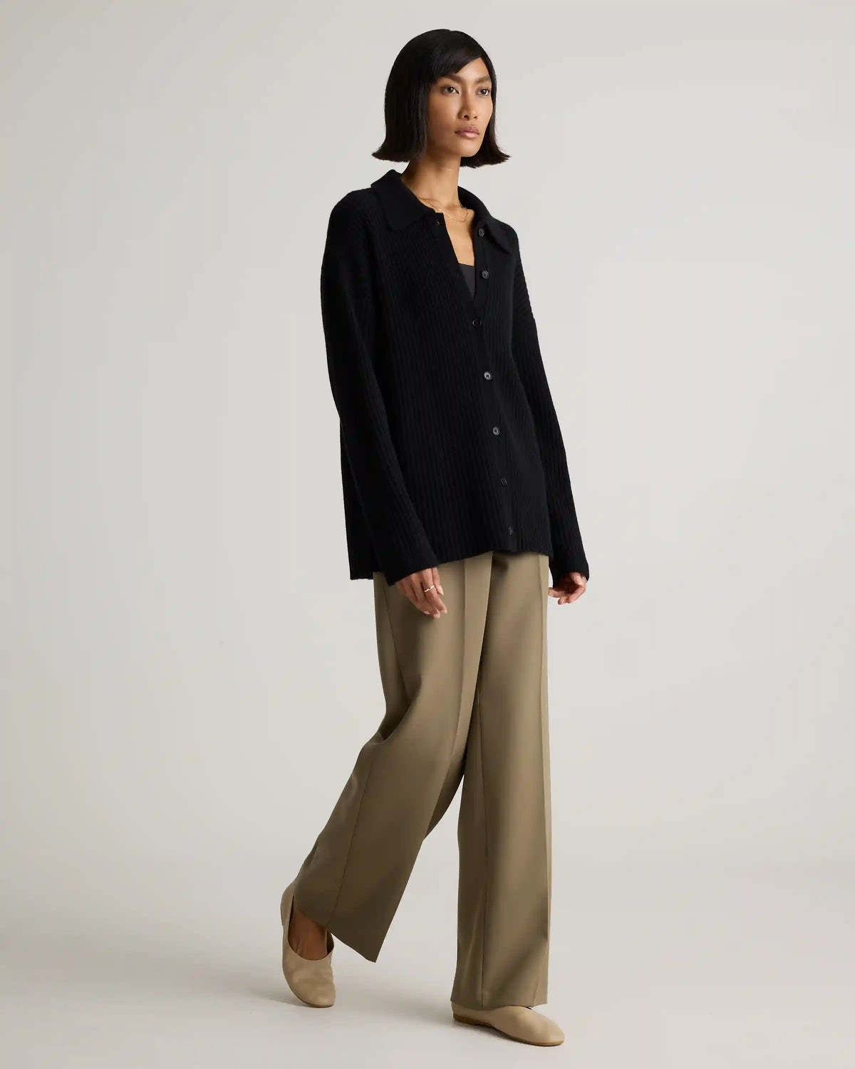 Mongolian Cashmere Wide-Rib Oversized Collared Cardigan