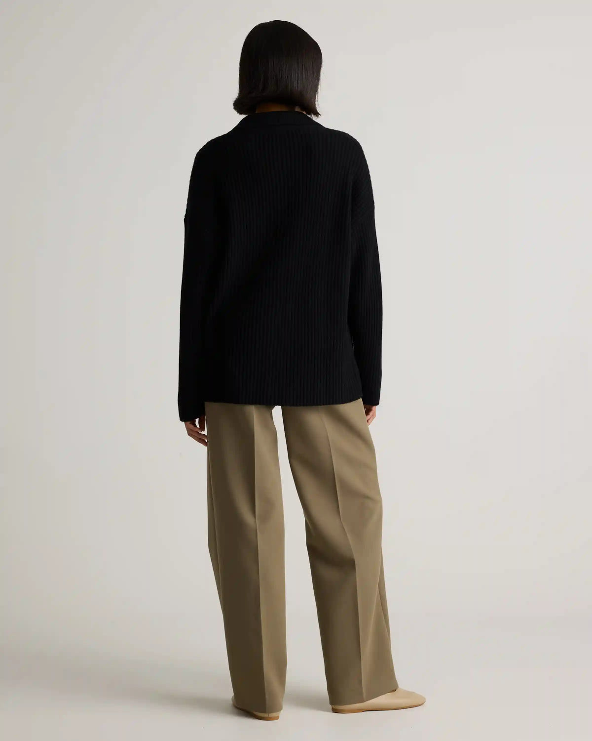 Mongolian Cashmere Wide-Rib Oversized Collared Cardigan
