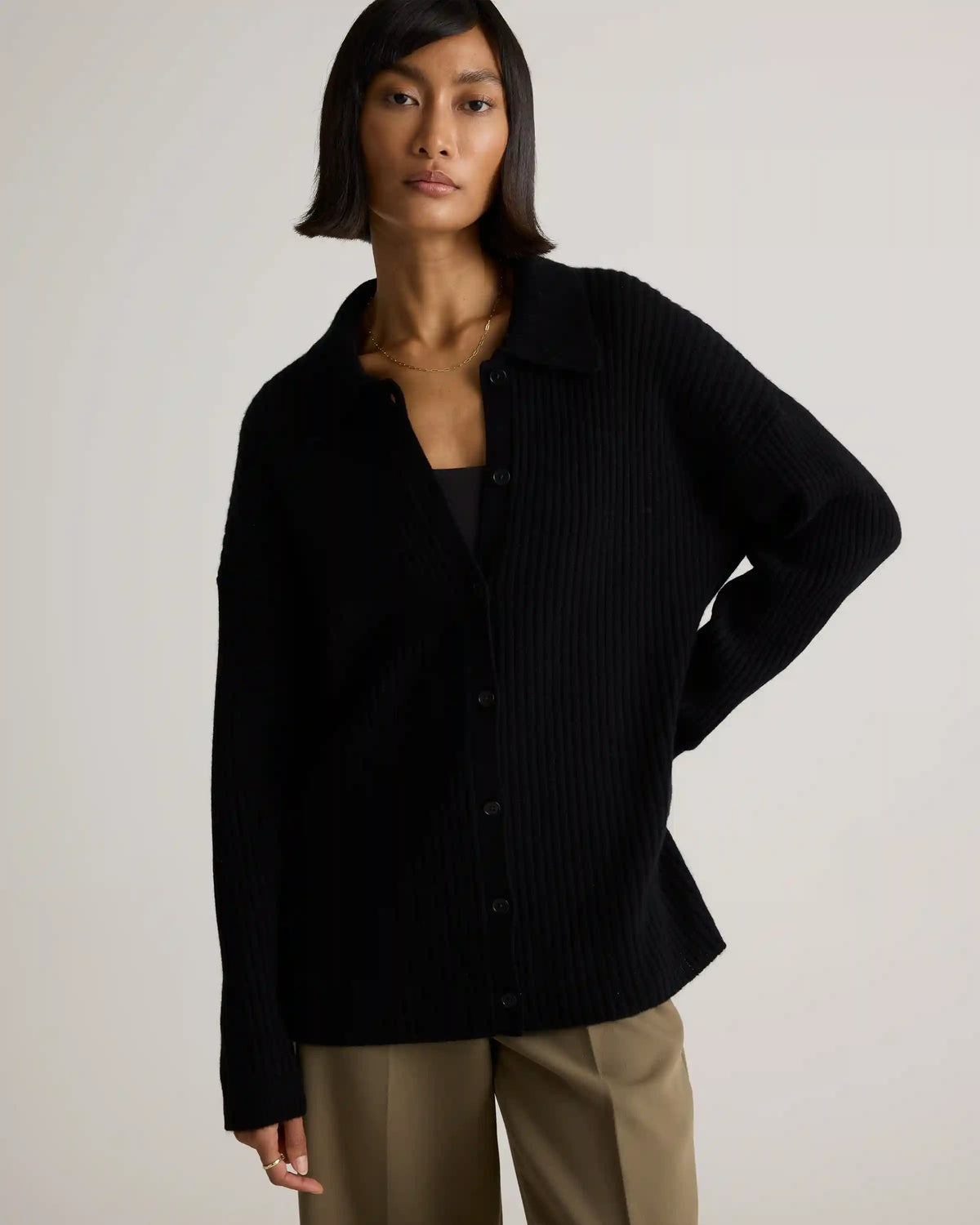 Mongolian Cashmere Wide-Rib Oversized Collared Cardigan