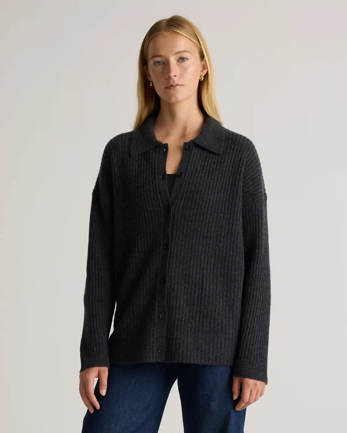 Mongolian Cashmere Wide-Rib Oversized Collared Cardigan