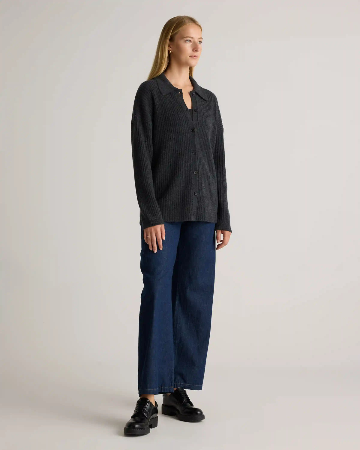 Mongolian Cashmere Wide-Rib Oversized Collared Cardigan