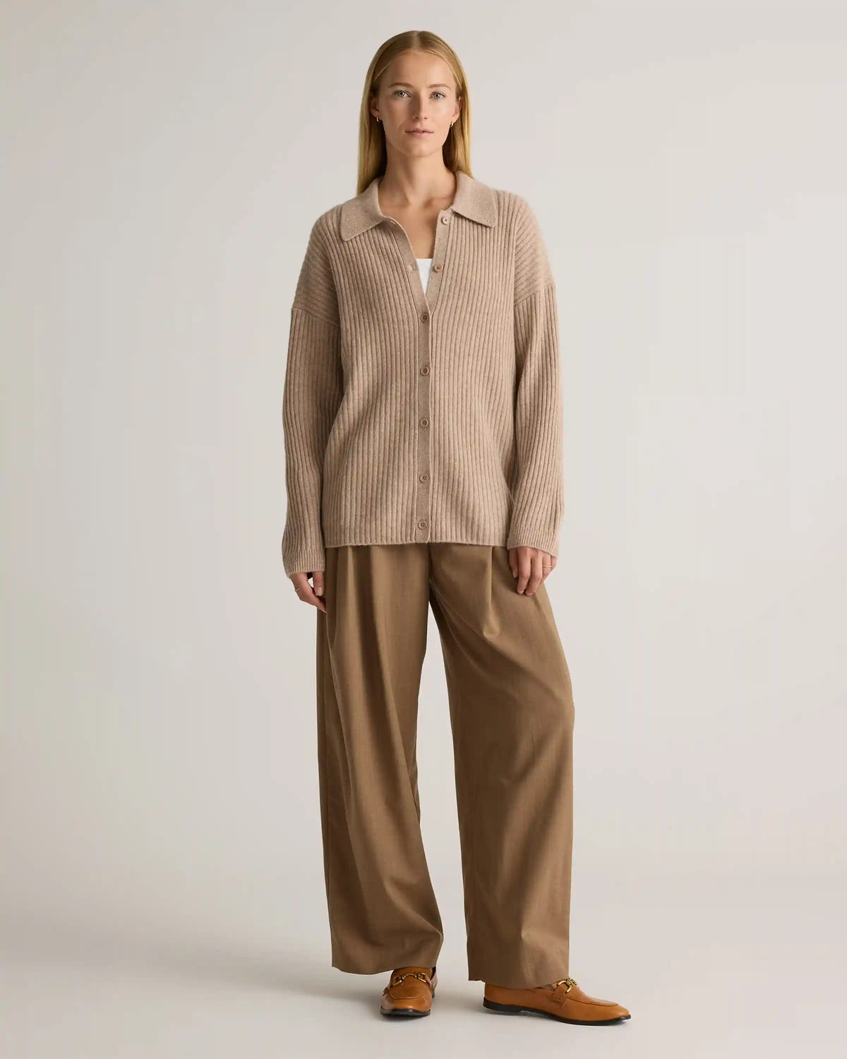 Mongolian Cashmere Wide-Rib Oversized Collared Cardigan