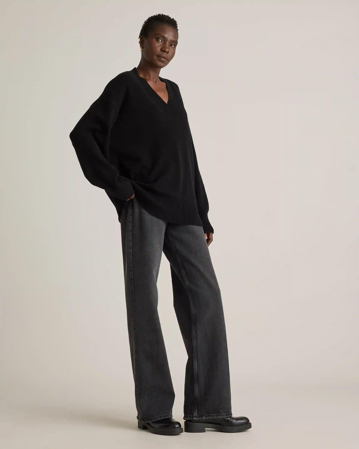 Mongolian Cashmere Oversized V-Neck Sweater