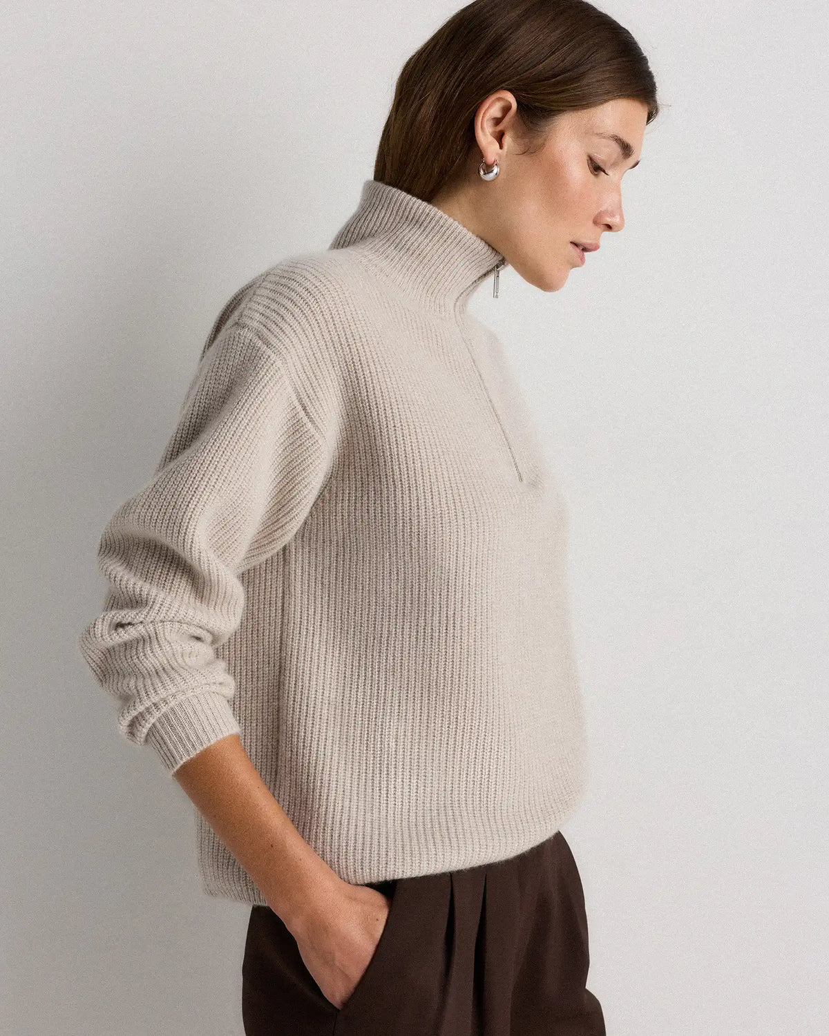 Mongolian Cashmere Fisherman Quarter Zip Sweater