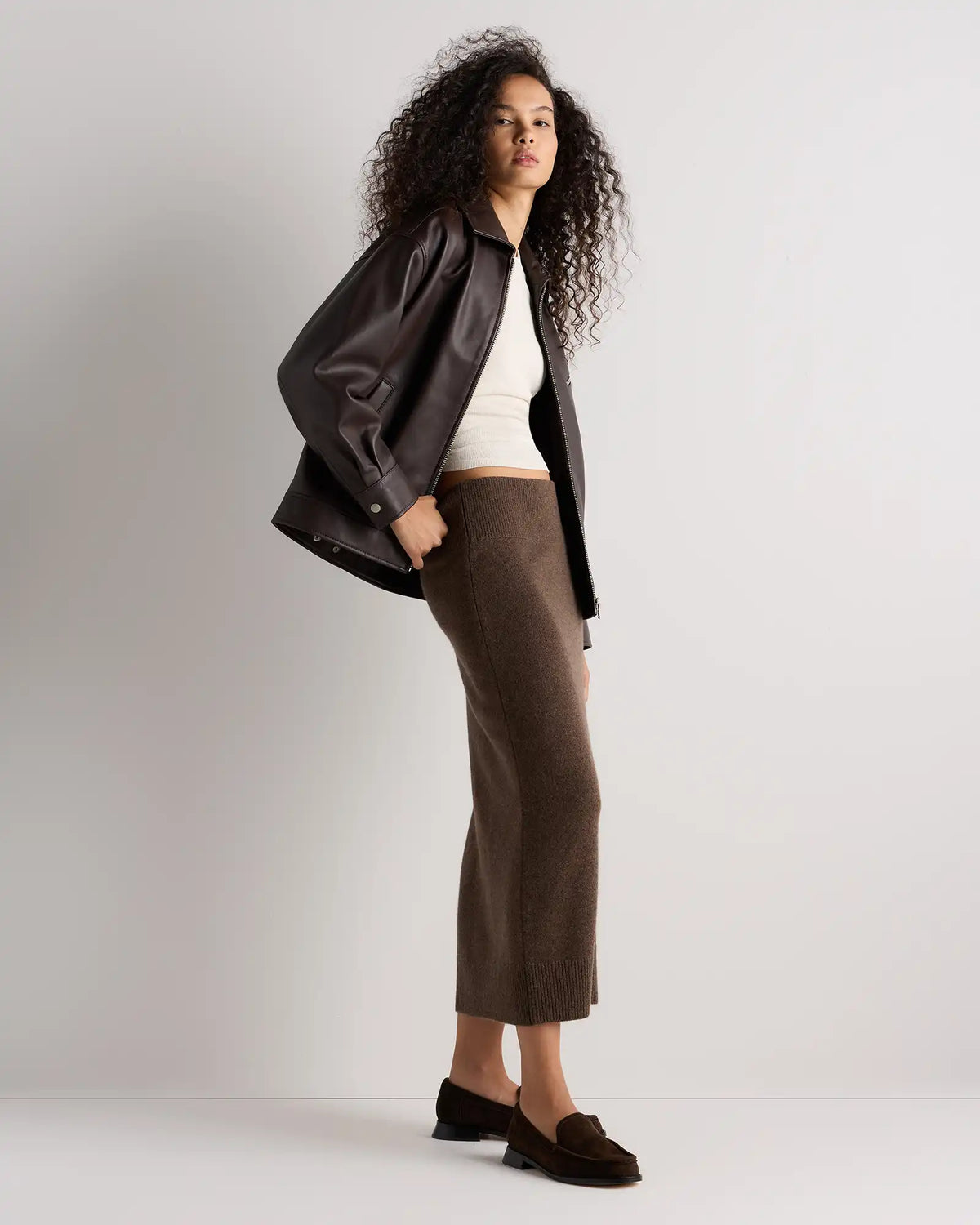 Mongolian Cashmere Fitted Midi Skirt