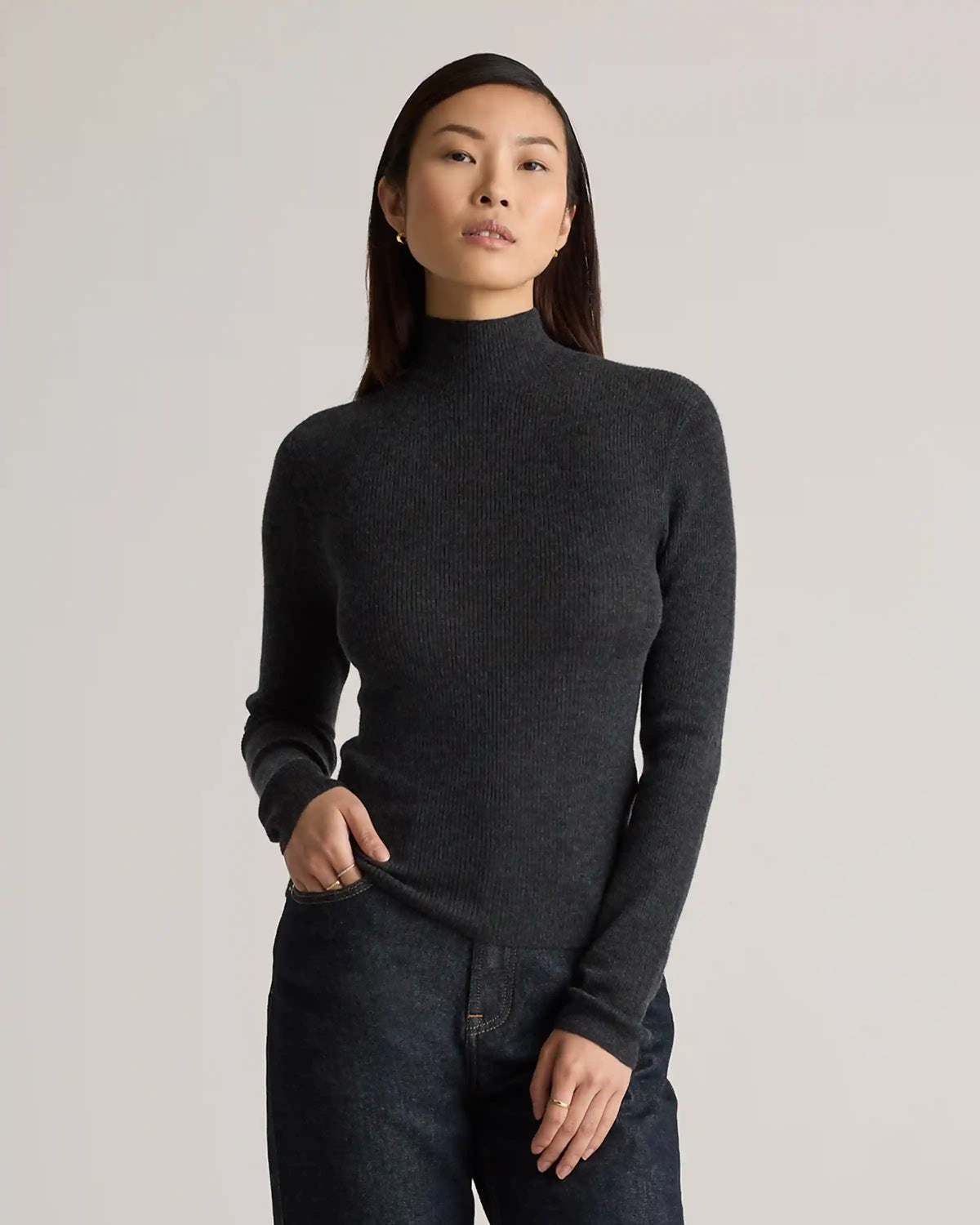 Featherweight Cashmere Ribbed Mockneck Sweater