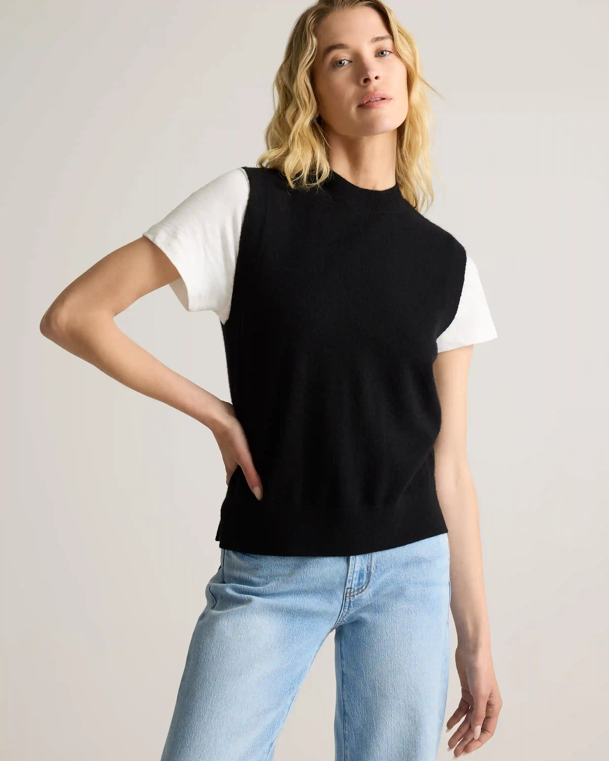 Mongolian Cashmere Mock Neck Sweater Vest