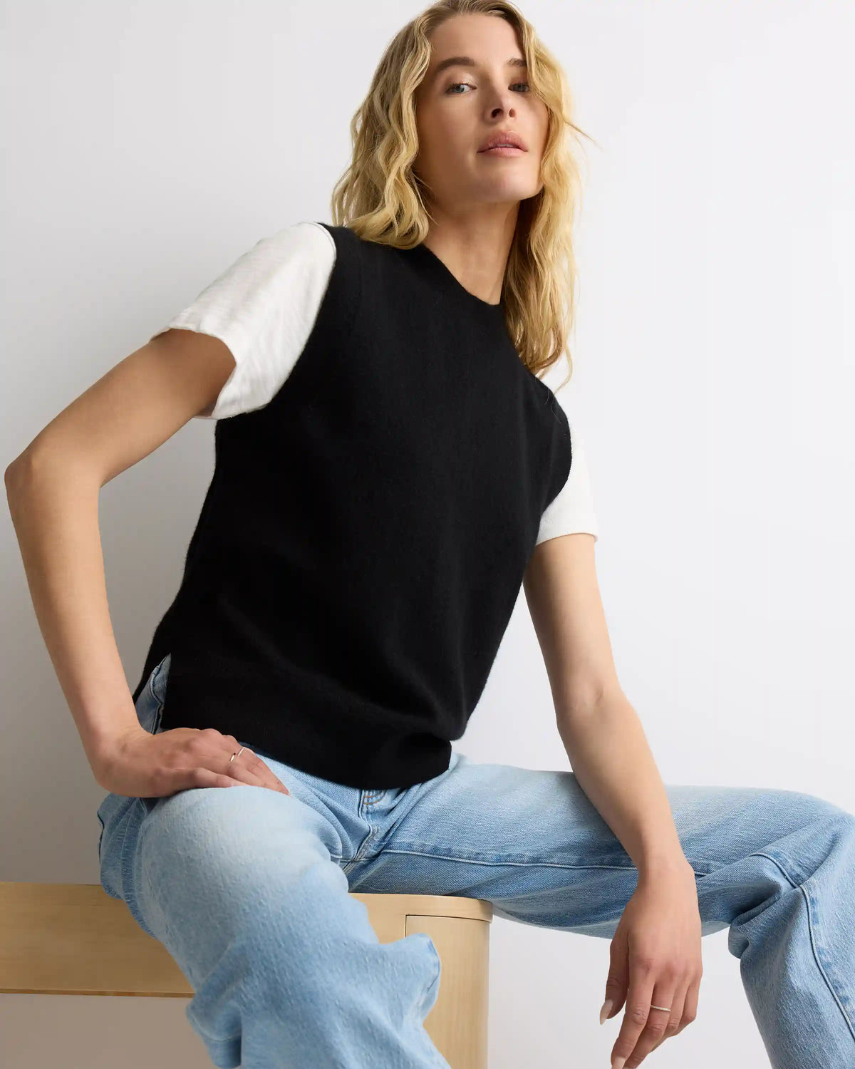 Mongolian Cashmere Mock Neck Sweater Vest
