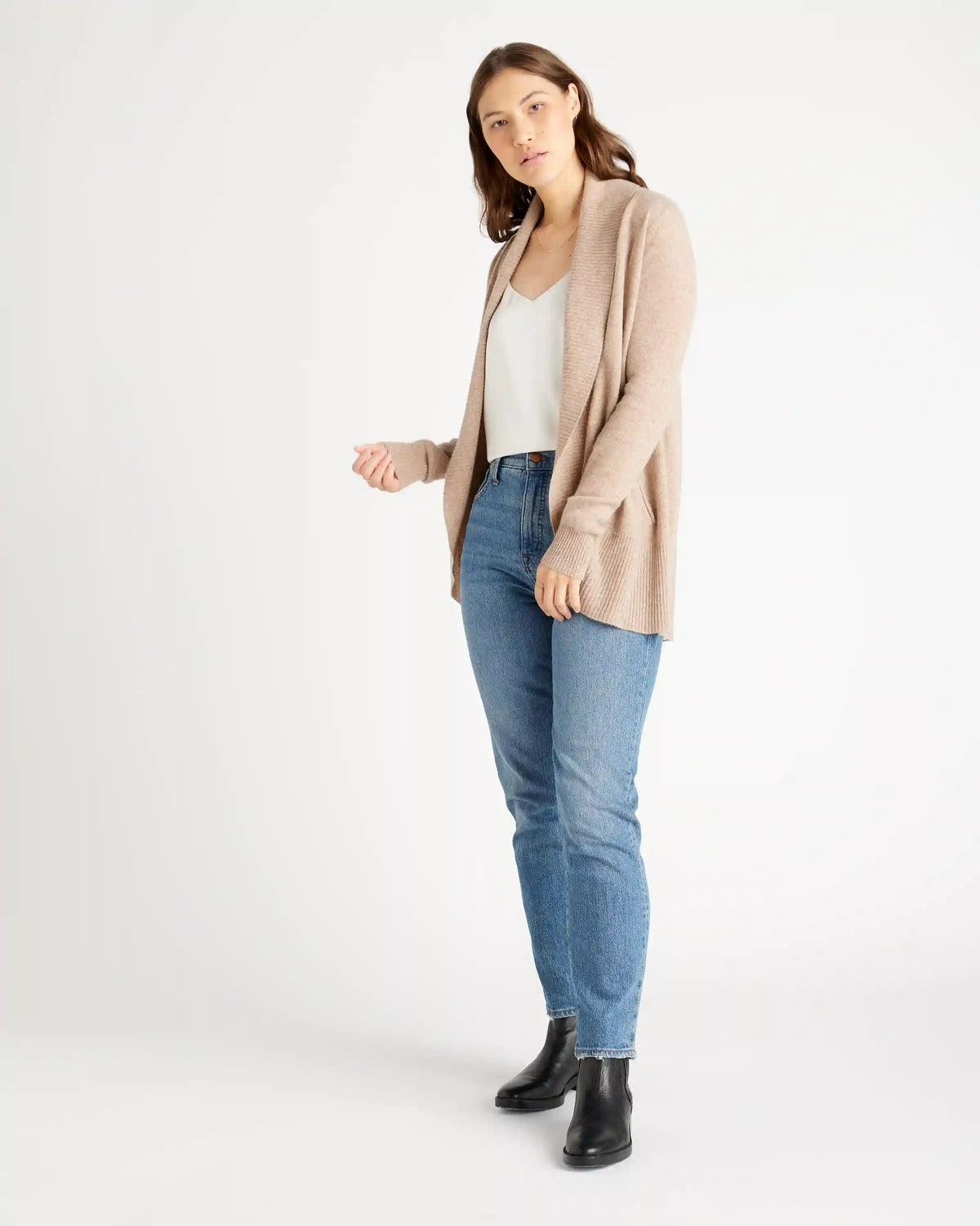 Mongolian Spring Cashmere Open Cardigan Sweater