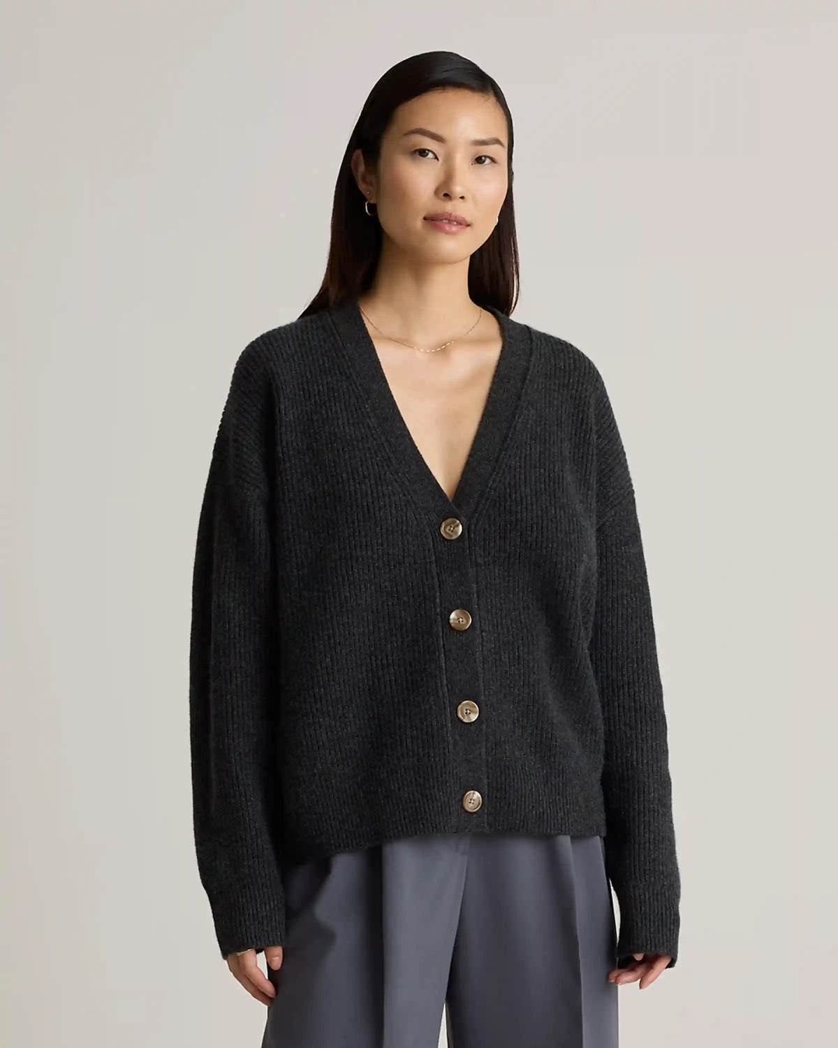 Mongolian Cashmere Fisherman Boxy Cropped Cardigan Sweater