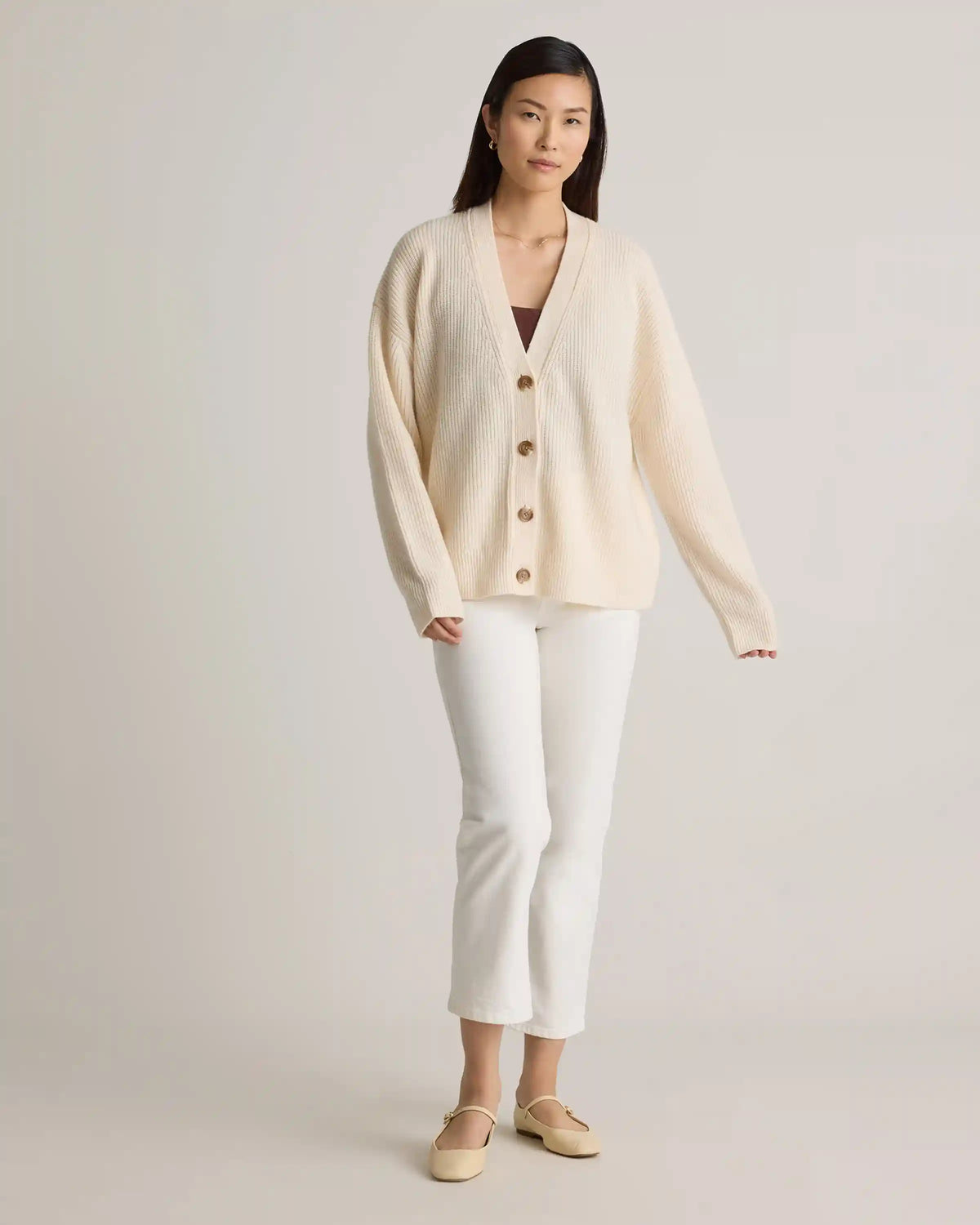 Mongolian Cashmere Fisherman Boxy Cropped Cardigan Sweater