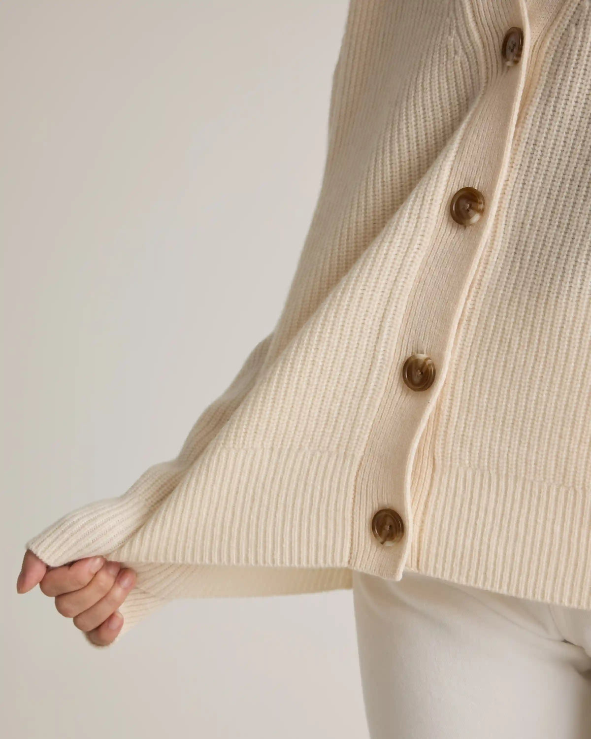Mongolian Cashmere Fisherman Boxy Cropped Cardigan Sweater