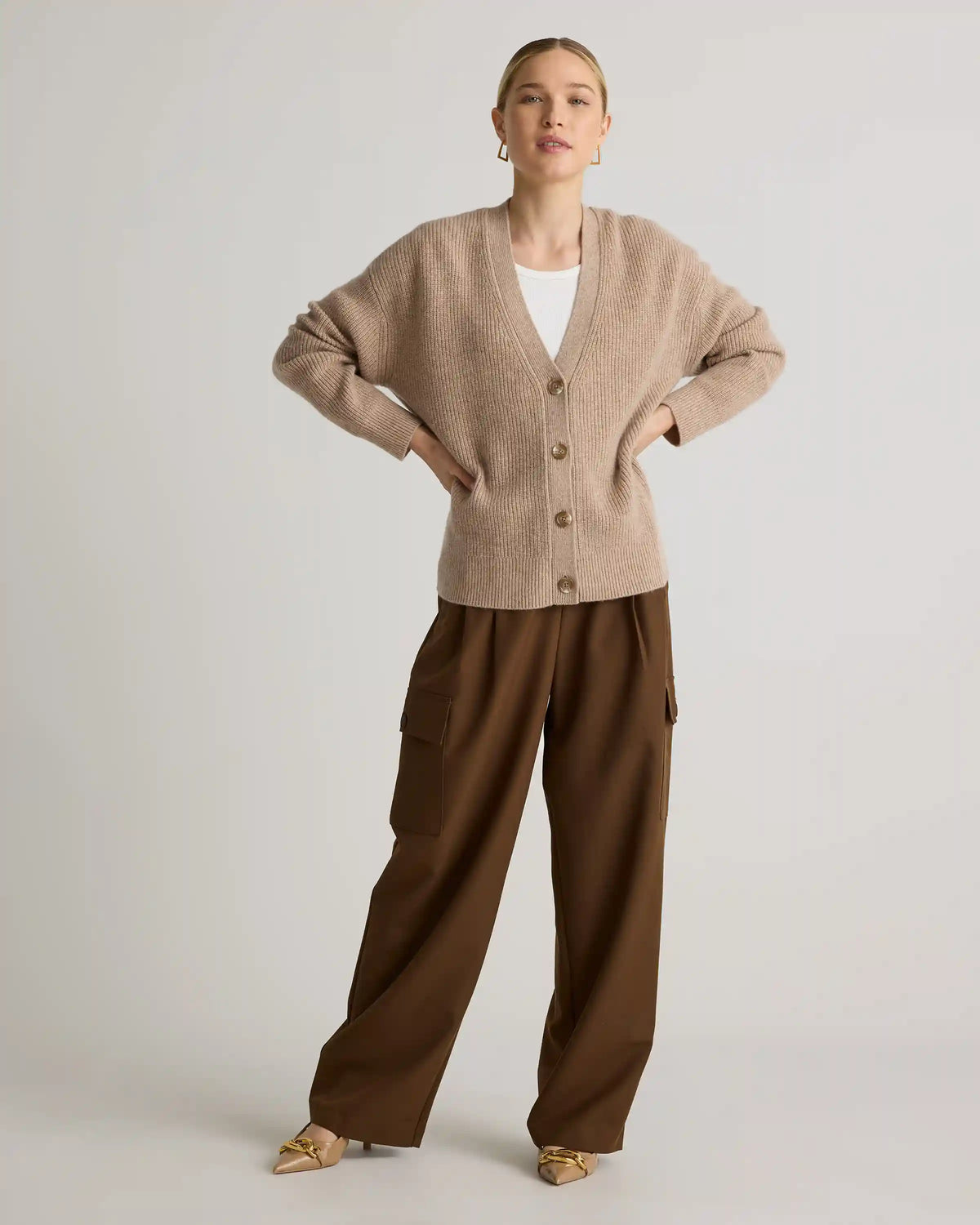 Mongolian Cashmere Fisherman Boxy Cropped Cardigan Sweater