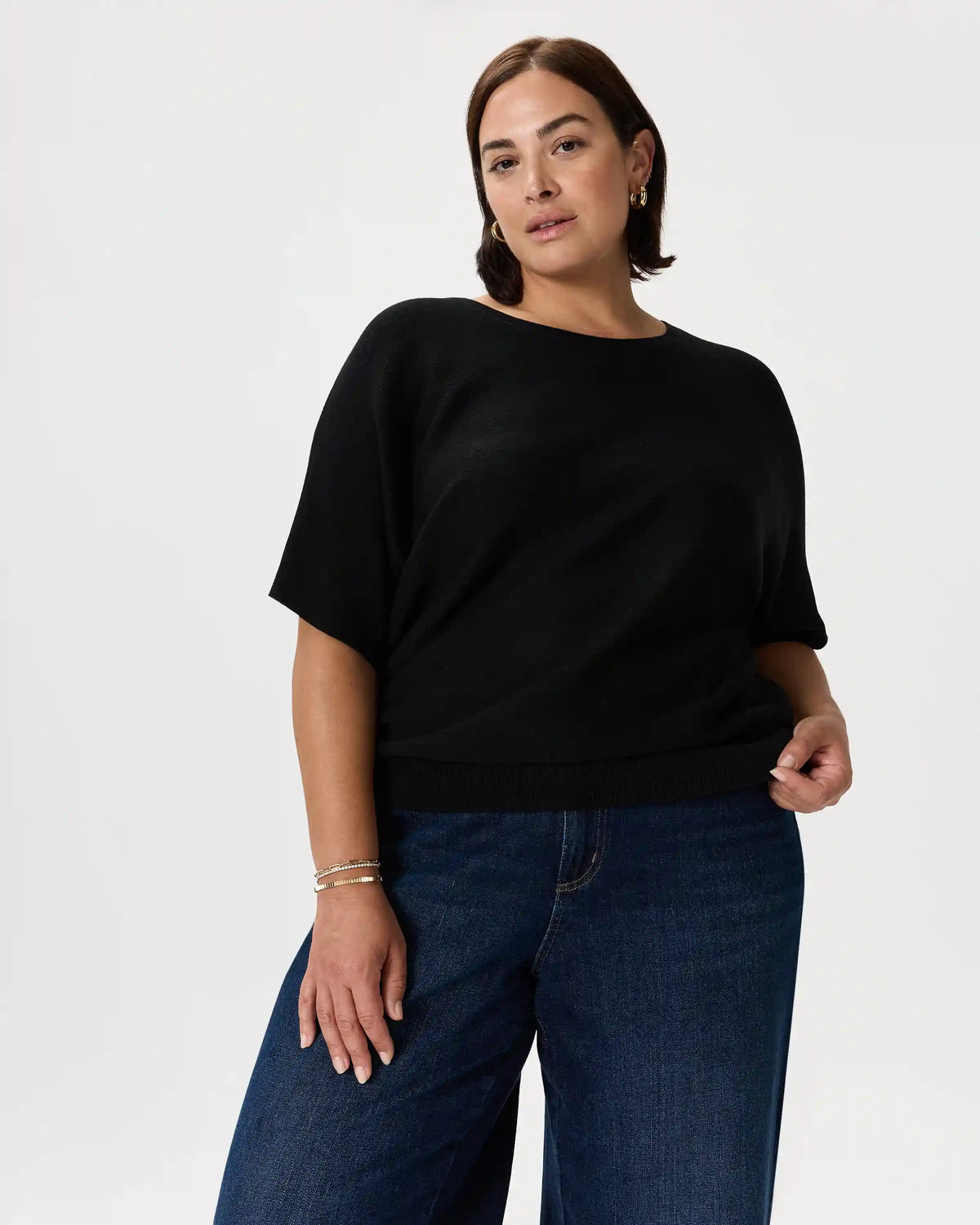 Lightweight Cotton Cashmere Link-Stitch Dolman Sweater