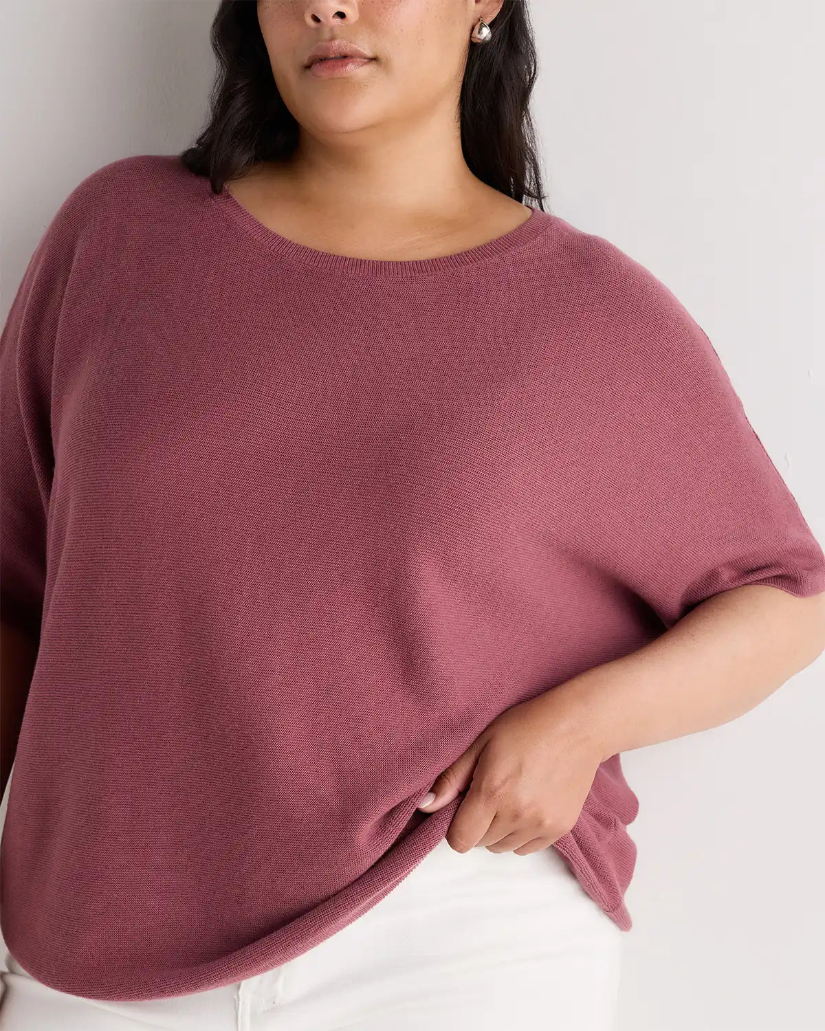 Lightweight Cotton Cashmere Link-Stitch Dolman Sweater