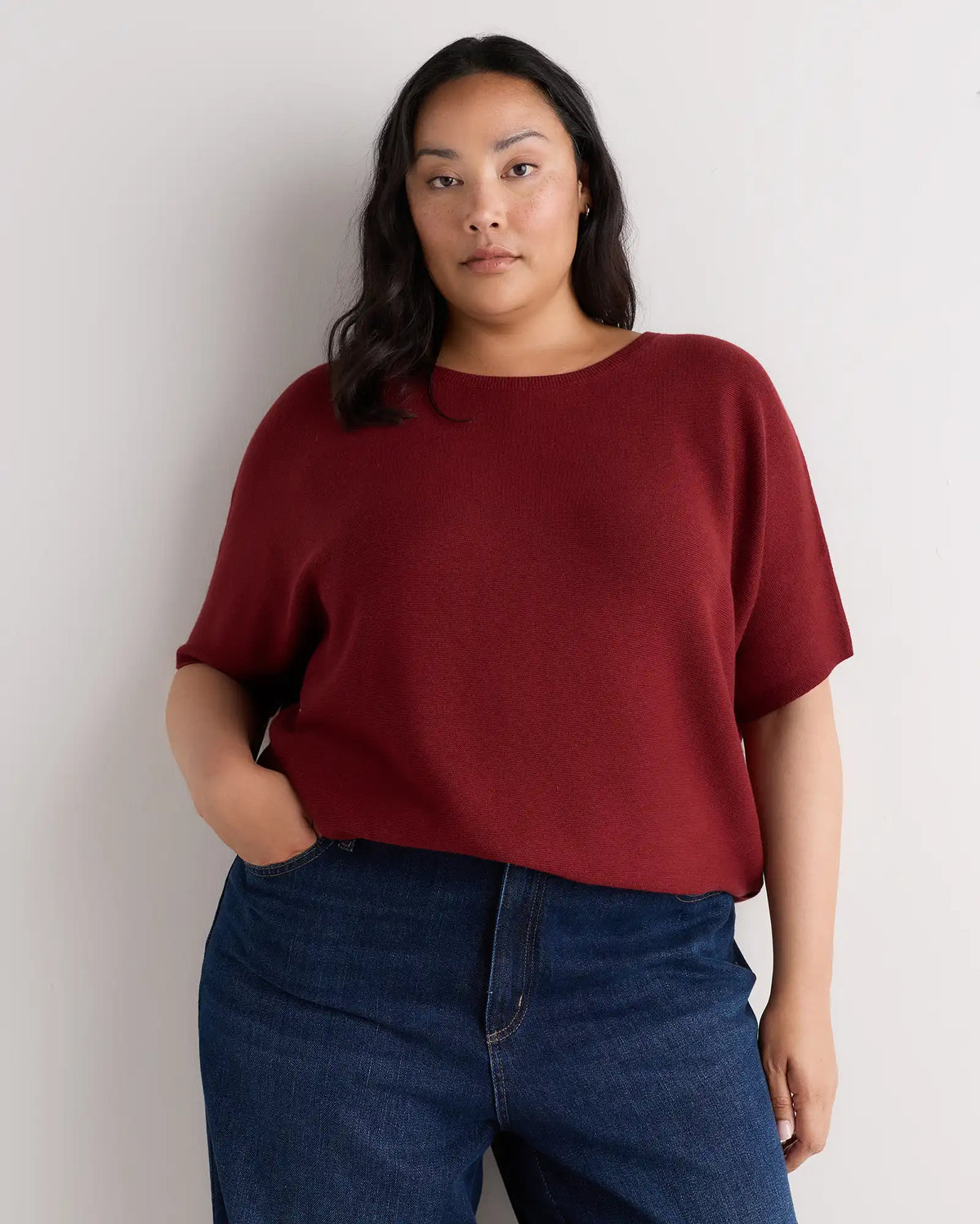 Lightweight Cotton Cashmere Link-Stitch Dolman Sweater