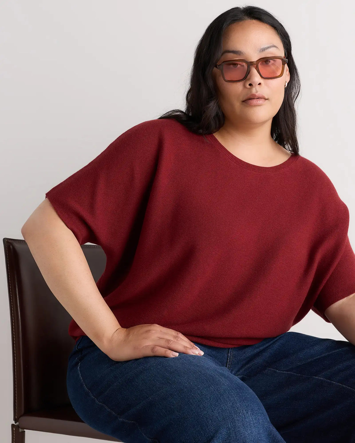 Lightweight Cotton Cashmere Link-Stitch Dolman Sweater